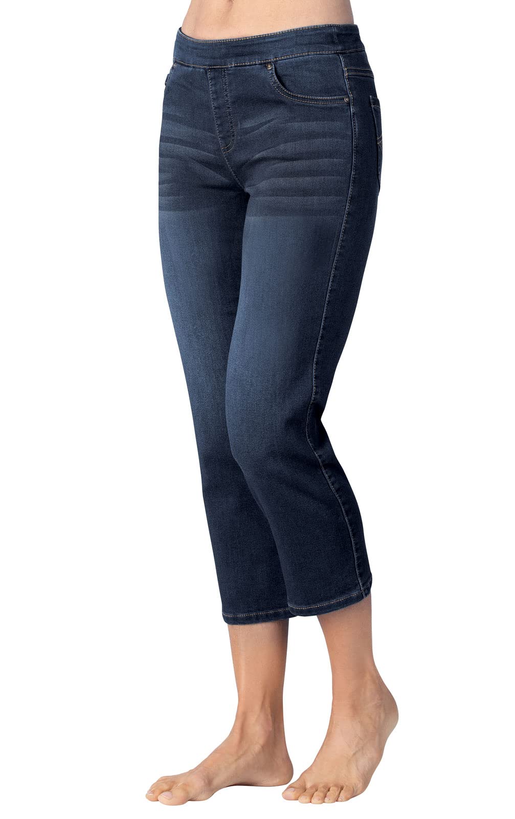 Women's Stretch Capri Jeans - Soft Pajama Jeans for Summer - Pull On Casual Pedal Pushers - Perfect for Lounging, Travel & Everyday Comfort