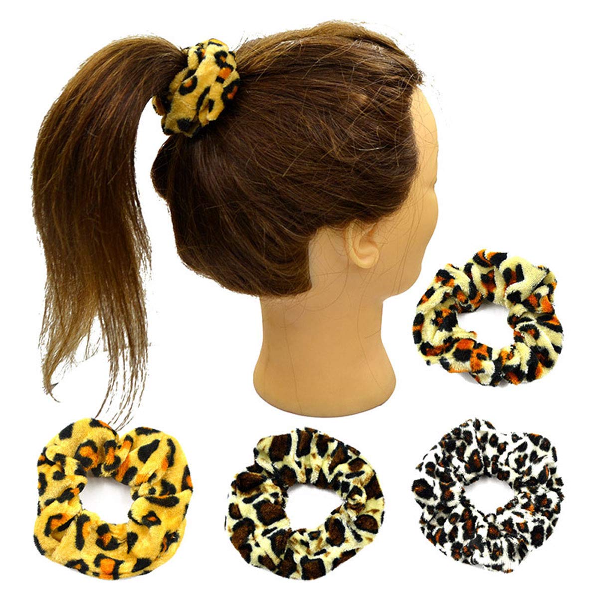 4 Pcs Flannel Leopard Print Hair Ties - Elastic Ponytail Holders for Women, Soft Scrunchies Hair Bands for Daily Use, Workout, and Fashion Accessories
