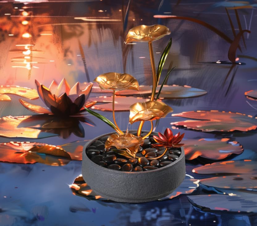 4-Tier Lotus Tabletop Fountain - Zen Meditation Water Feature for Home & Office Decor, Relaxing Desk Fountain for Stress Relief, Perfect Housewarming Gift for Mom (Indoor Use)