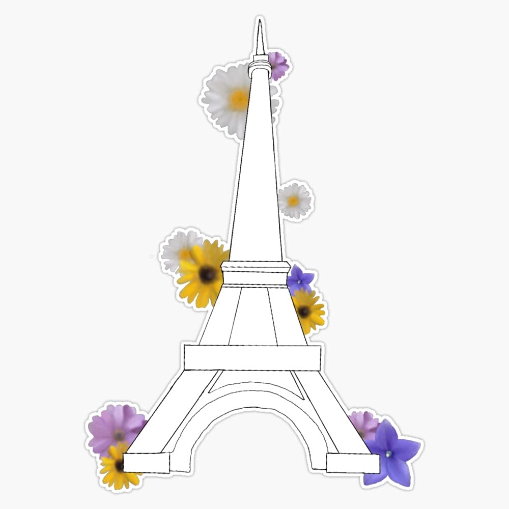 Waterproof Eiffel Tower with Flowers Vinyl Sticker - 5 Inch Decal for Laptop, Window, Car Bumper | Perfect for Travel Lovers, Paris-Themed Decor & DIY Projects