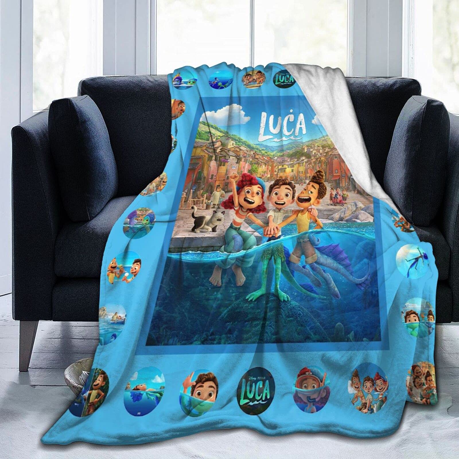 Soft Cartoon Movie Blanket - Land Monsters Fuzzy Flannel Throw Blanket for Kids & Adults | Luca Sea Monster Design | Cozy Couch & Bed Blanket for Movie Nights, Sleepovers, and Home Decor
