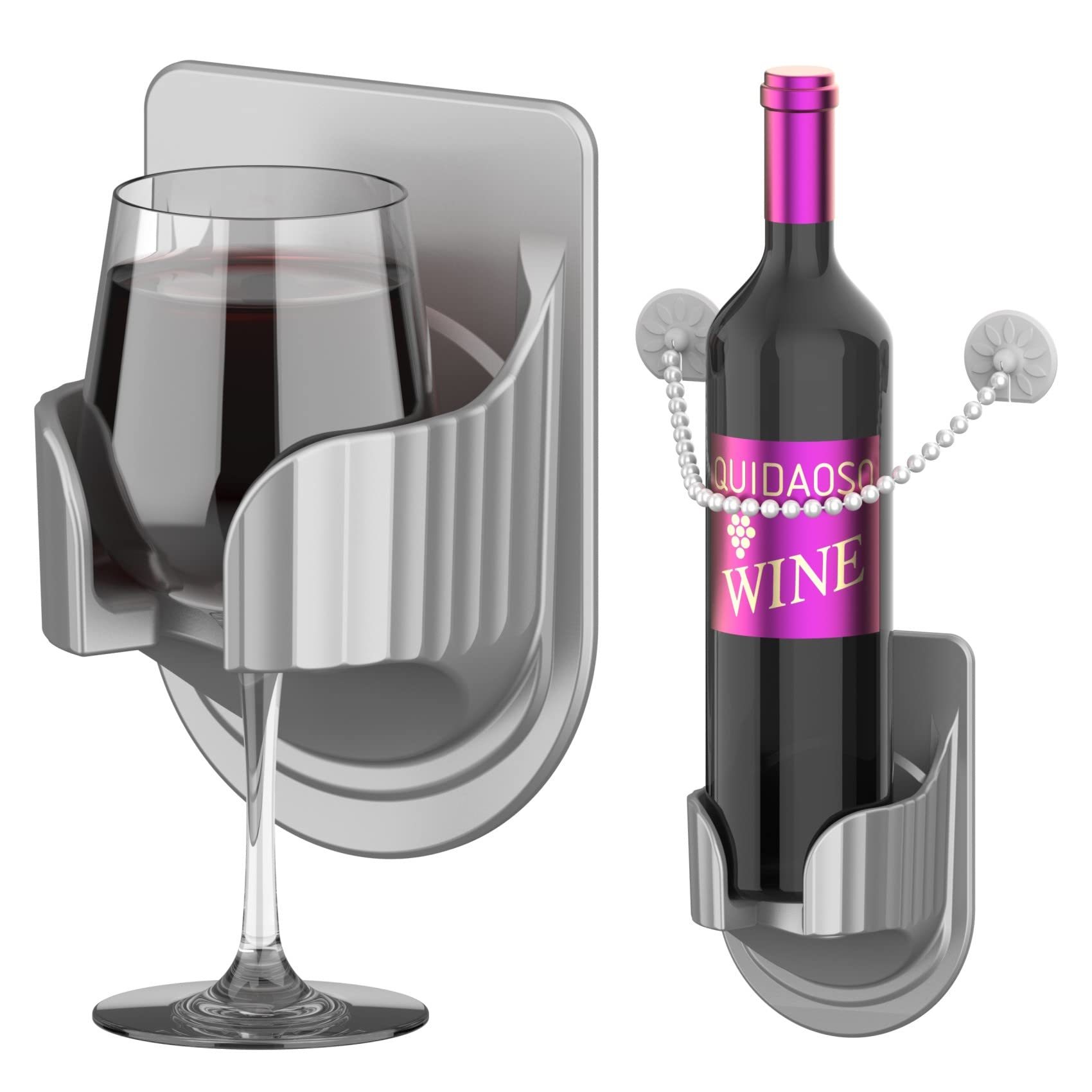 QUIDAOSO Shower Wine Glass Holder with Bead Chain - Beer & Drink Bottle Holder for Shower, Bathroom Razor Organizer - Perfect for Relaxing Shower Drinks & Spa Gifts (Black & Bead Chain)