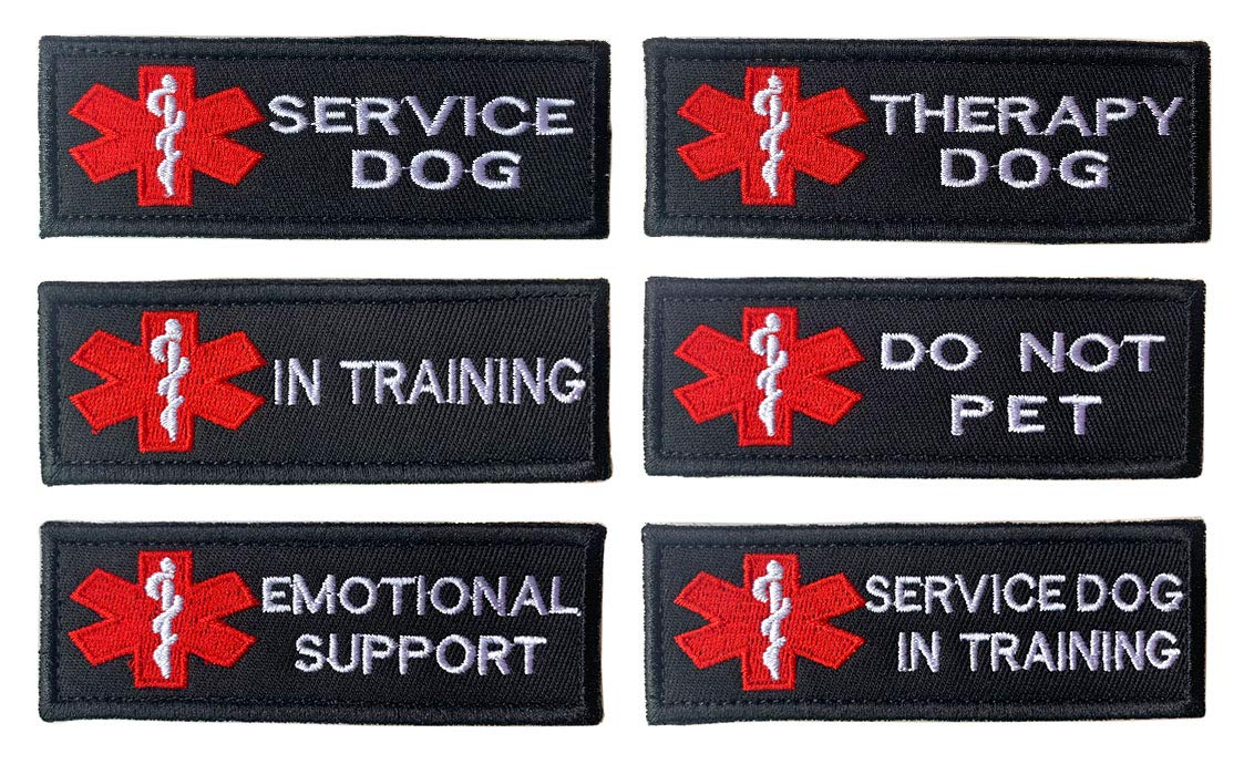 Antrix 6-Piece EMT EMS Medical Dog Patches - Service Dog, Therapy Dog, In Training, Do Not Pet, Emotional Support Badges for Dog Harness, Vest & Collars (4x1.5 Inches) - Perfect for Identification & Safety in Public Spaces
