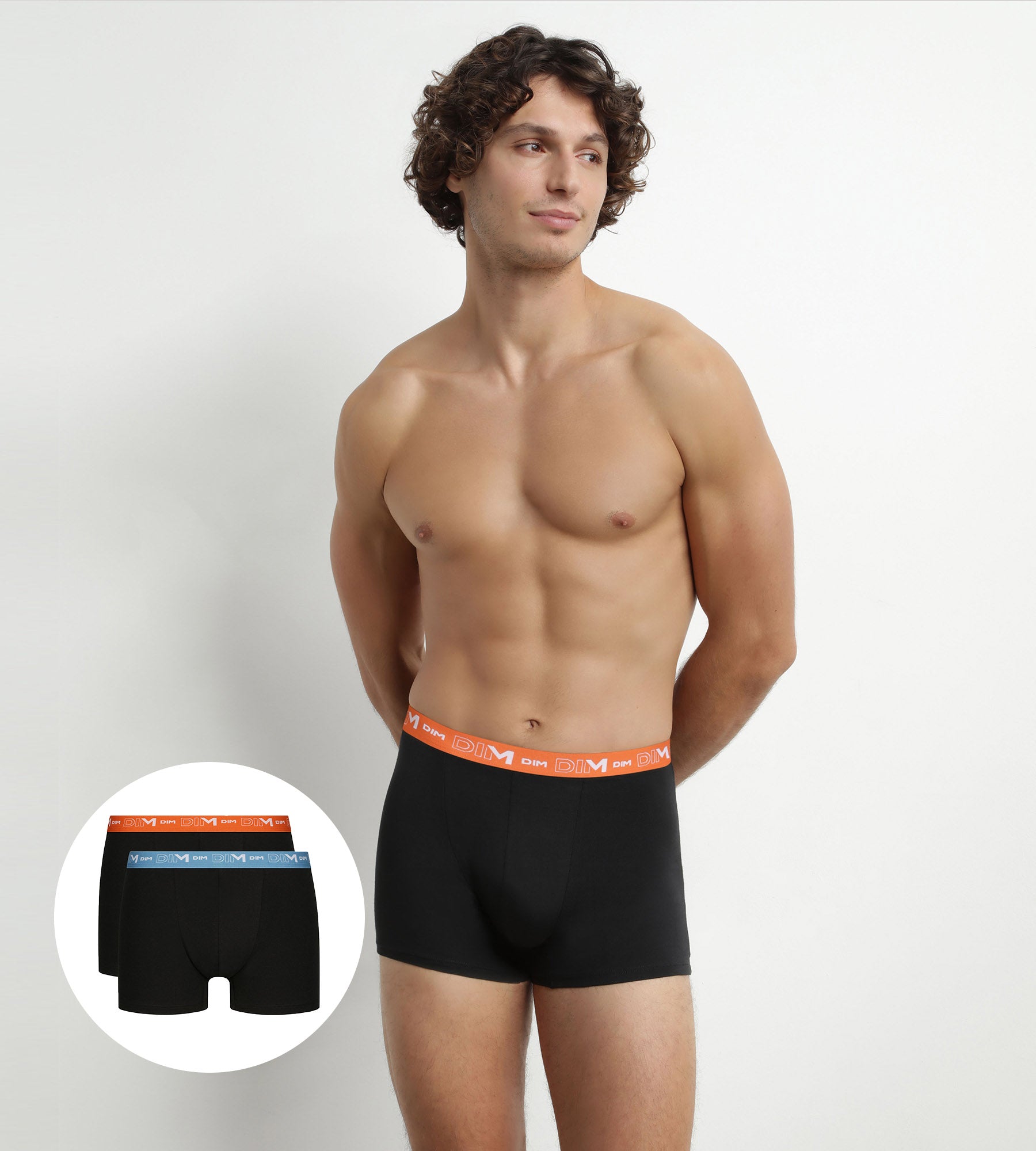2 Pack Men's Black Boxer Briefs with Blue & Orange Waistband - 100% Cotton Stretch Underwear for Comfort & Style - Perfect for Gym, Work & Everyday Wear