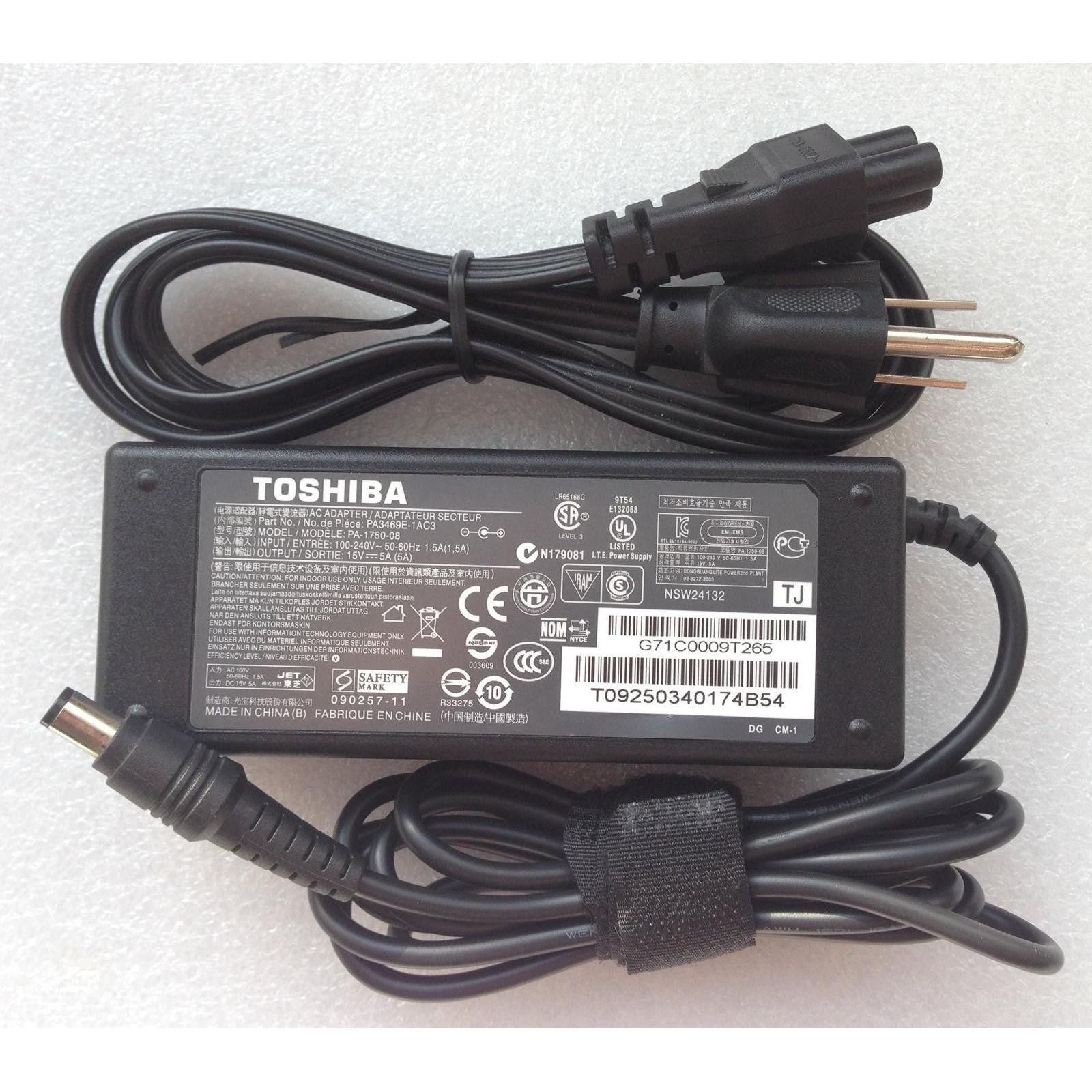 Original Toshiba Tecra A3 A4 A5 A8 A9 A10 A11 75W AC Power Adapter Charger - Compatible with Laptop, Office & Travel Use