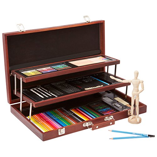 Alex Studio Expressions Deluxe Wooden Drawing Case - 150+ Art Supplies for Kids, Portable Art Kit with Sketch Pads, Crayons & Markers - Perfect for School, Travel & Creative Play