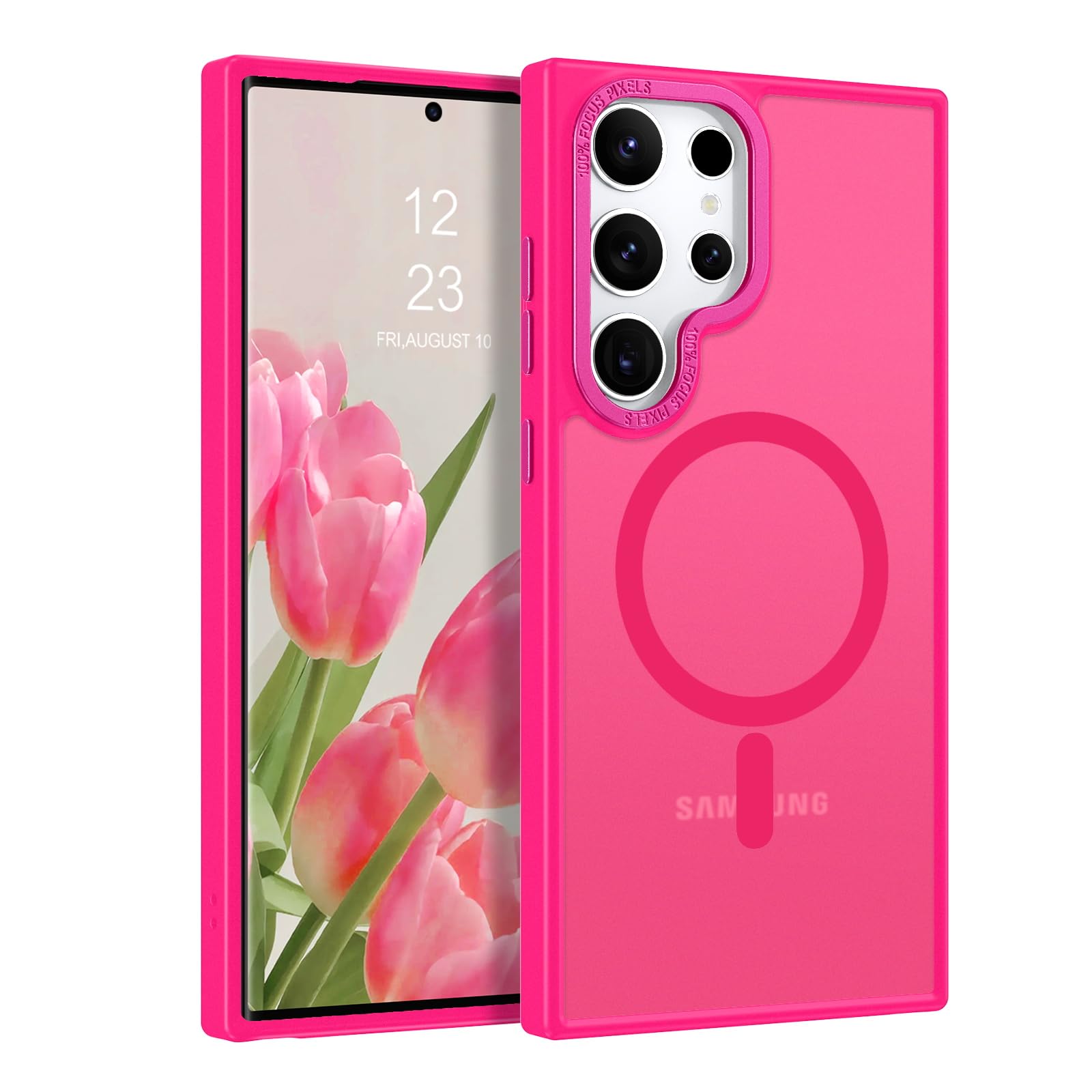 Samsung Galaxy S23 Ultra Magnetic Phone Case - Slim Translucent Matte Shockproof Cover [Magsafe Compatible] | Protective Case for Women & Men | Perfect for Work, Travel & Everyday Use | Hot Pink