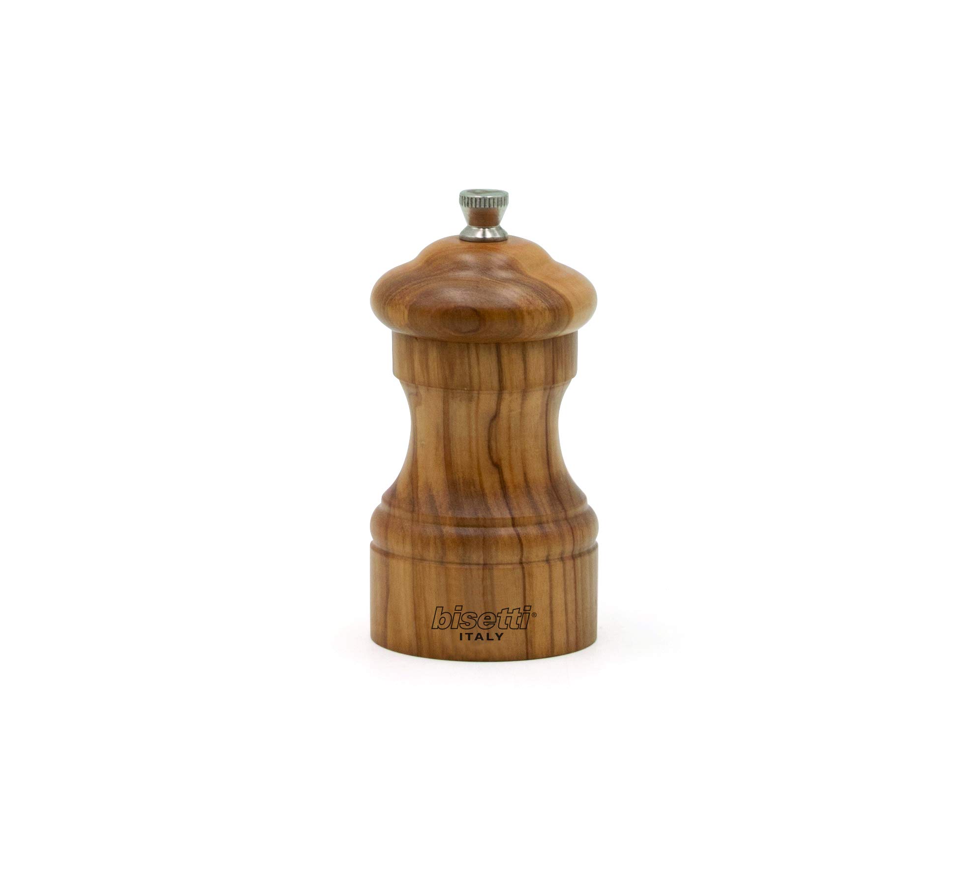 Premium Bisetti Imperia 4 Inch Olive Wood Salt Mill - Adjustable Ceramic Grinder for Coarse to Fine Salt | Perfect for Kitchen, Dining Table & Gourmet Cooking