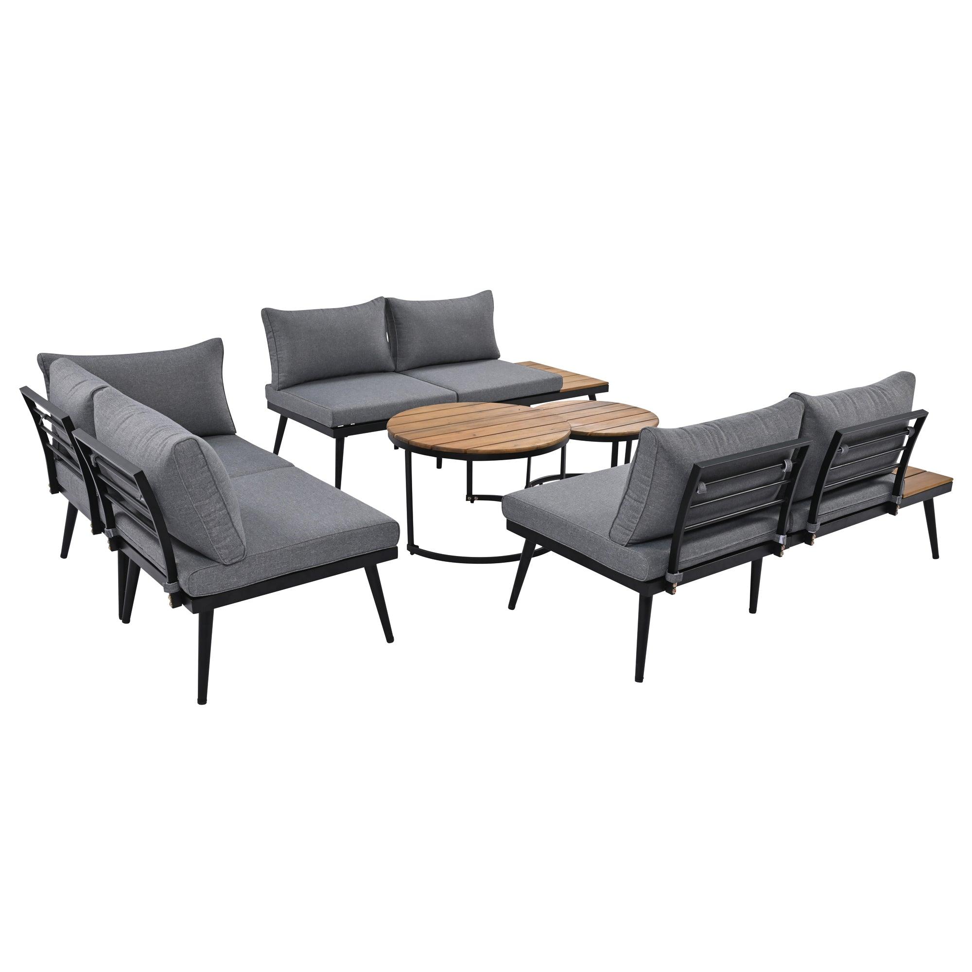 6-Piece Outdoor Sectional Sofa Set with Round Nesting Coffee Tables & Cushioned Seating - Patio, Porch, Garden Furniture for Backyard, Poolside & Outdoor Living Spaces