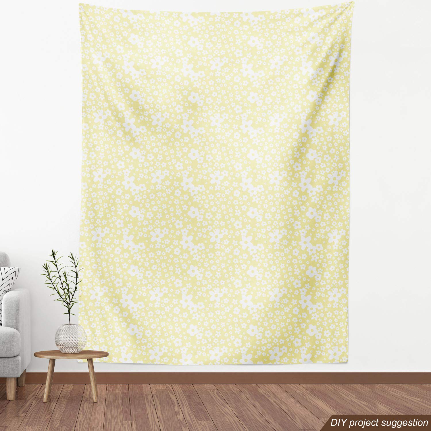 Ambesonne Floral Fabric - Daisy Design on Yellow, 10 Yards for Upholstery & Home Decor - Spring Living Room & Bedroom Accents