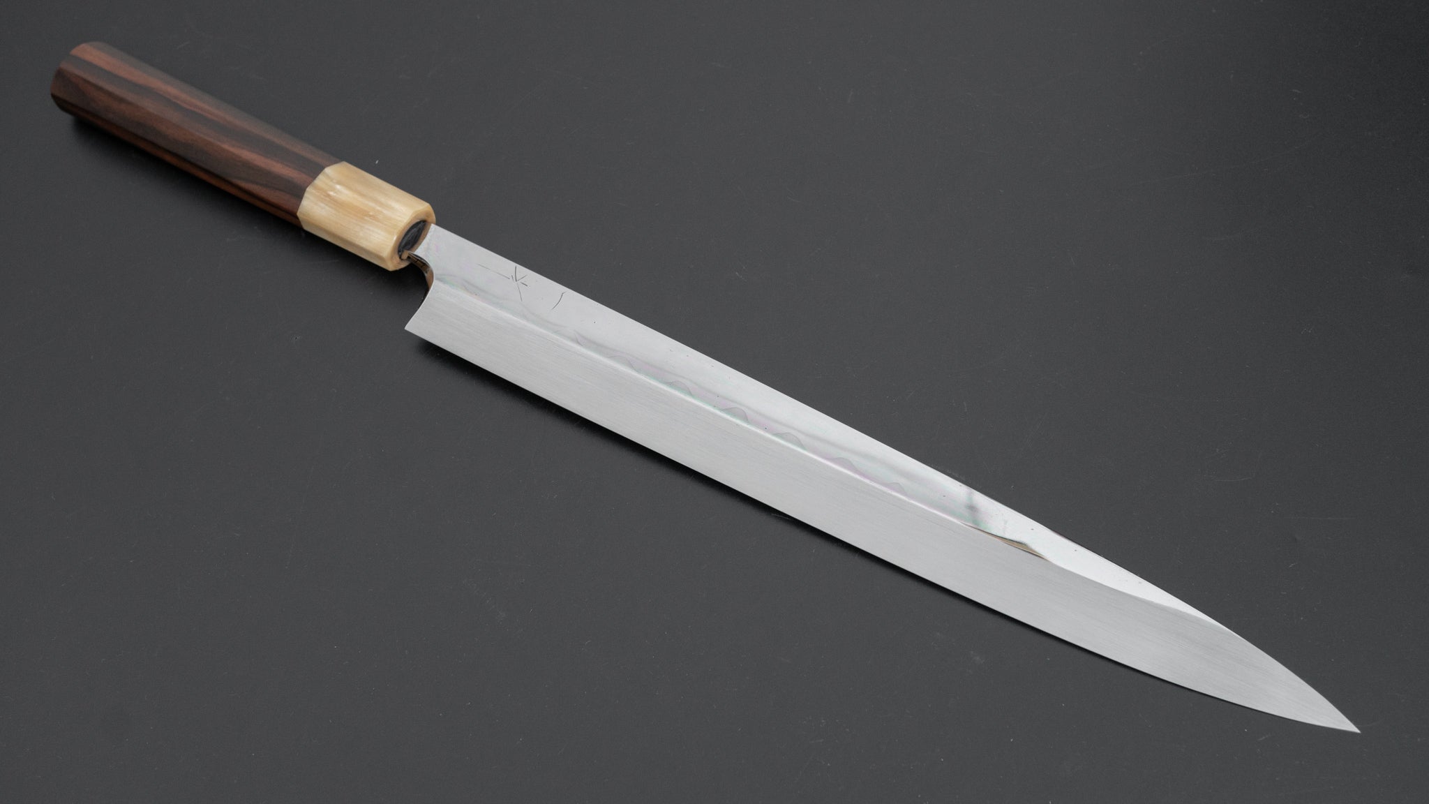 Premium Hitohira Togashi Blue #2 Steel Notaremon Mizu Honyaki Yanagiba 300mm Sushi Knife with Taihei Makassar Ebony Handle & Saya - Perfect for Sushi Chefs & Japanese Cuisine Preparation