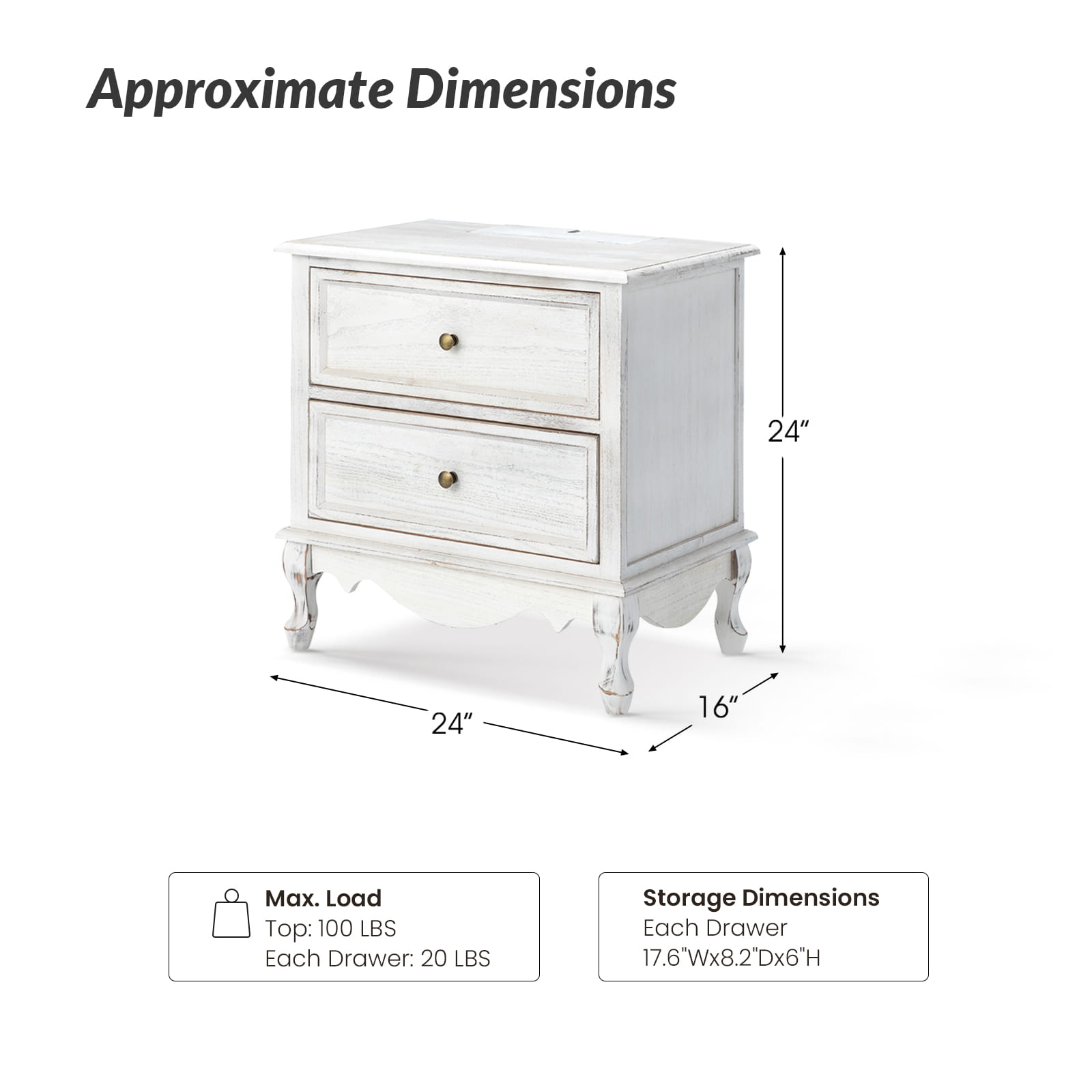 Galatea 24 Inch Tall 2-Drawer Nightstand Chest - Modern Bedside Table with Optional Styles for Bedroom, Living Room, or Office Storage