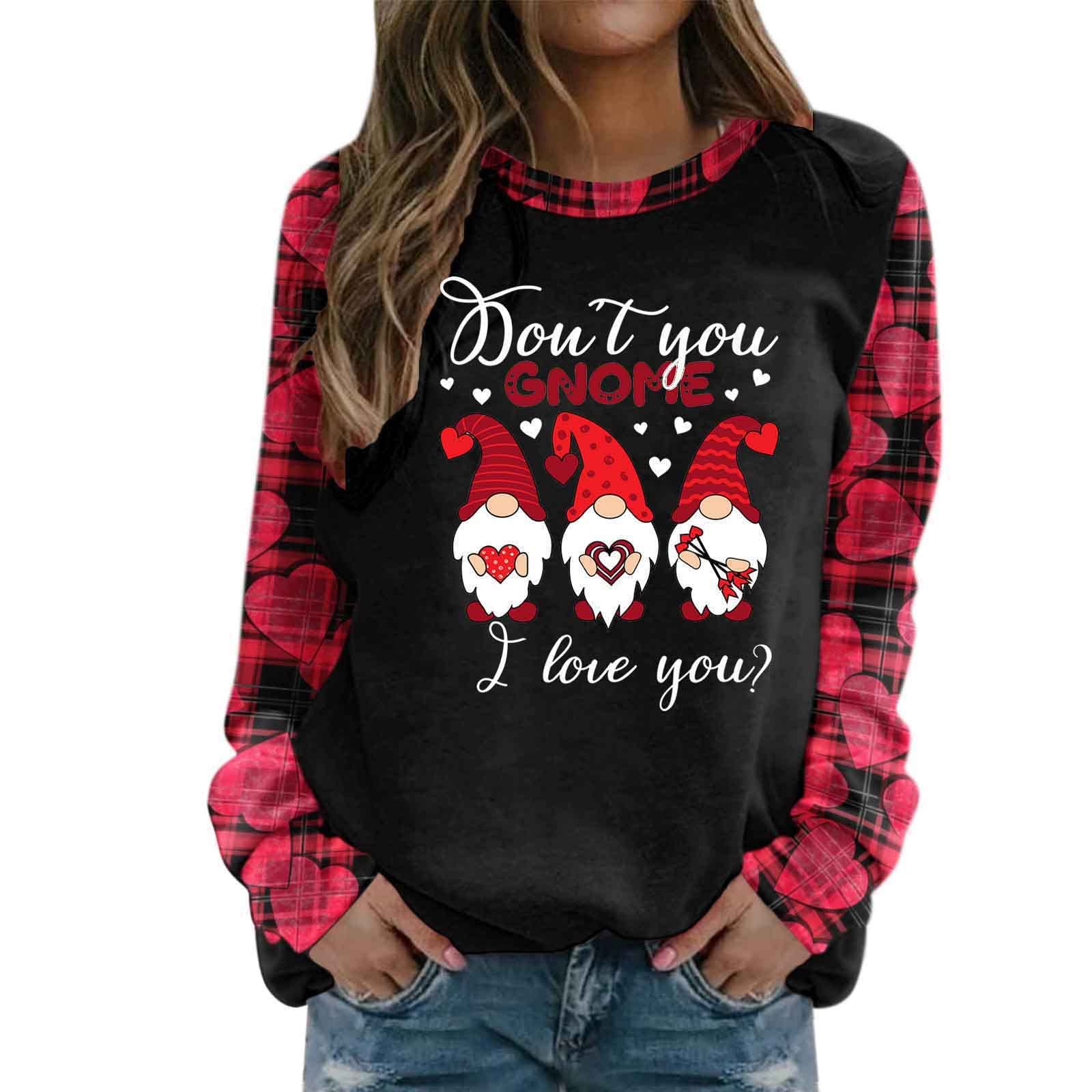 EnJoCho Women's Valentine's Day Print Hooded Sweatshirt - Long Sleeve Casual Pullover Blouse for Valentine's Gifts, Date Night & Cozy Winter Outfits