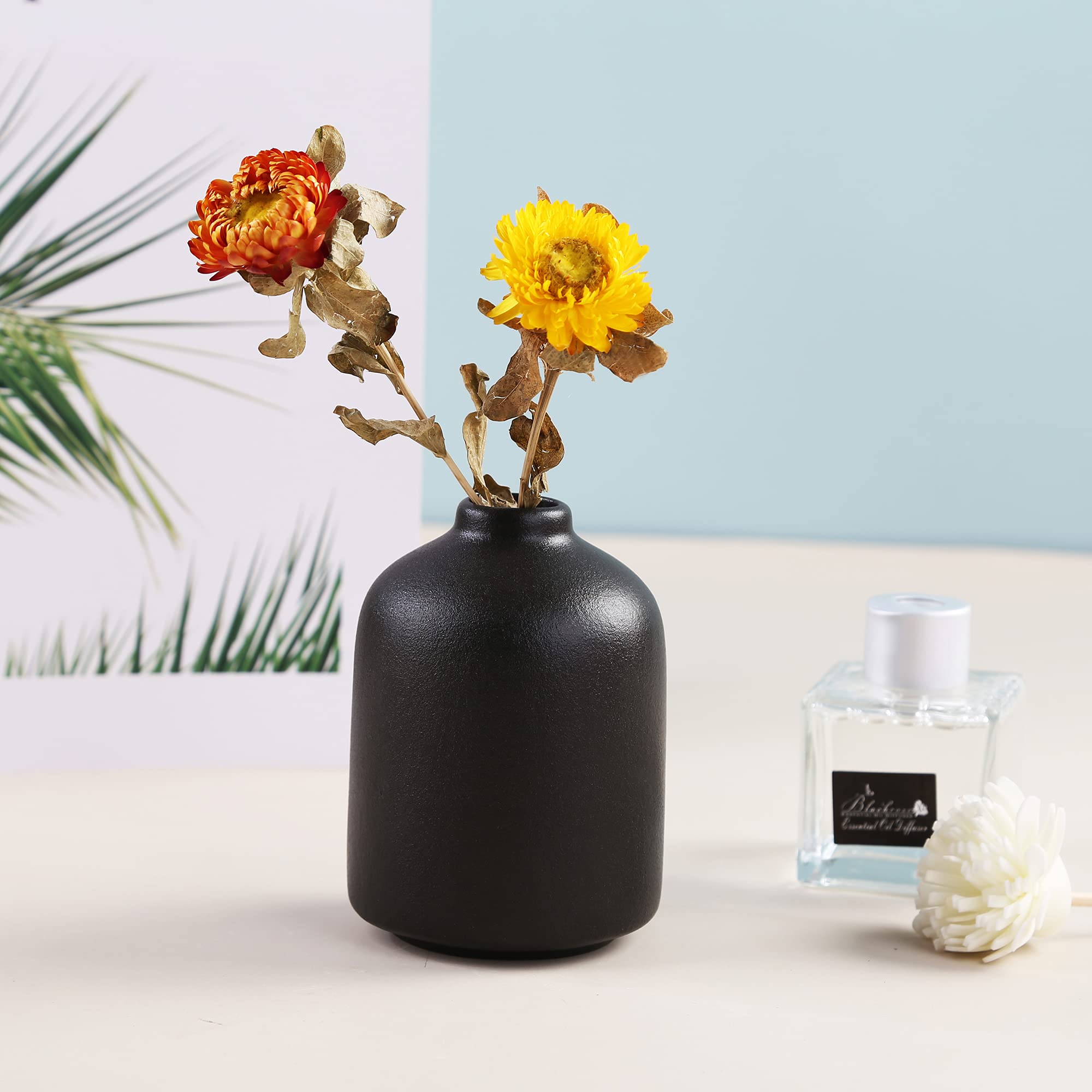 Handmade Black Ceramic Vase for Home Decor - Elegant Flower Vase for Dried Flowers, Living Room Centerpiece, Wedding & Photo Shoot Props | Perfect for Boho, Farmhouse & Modern Interior Design