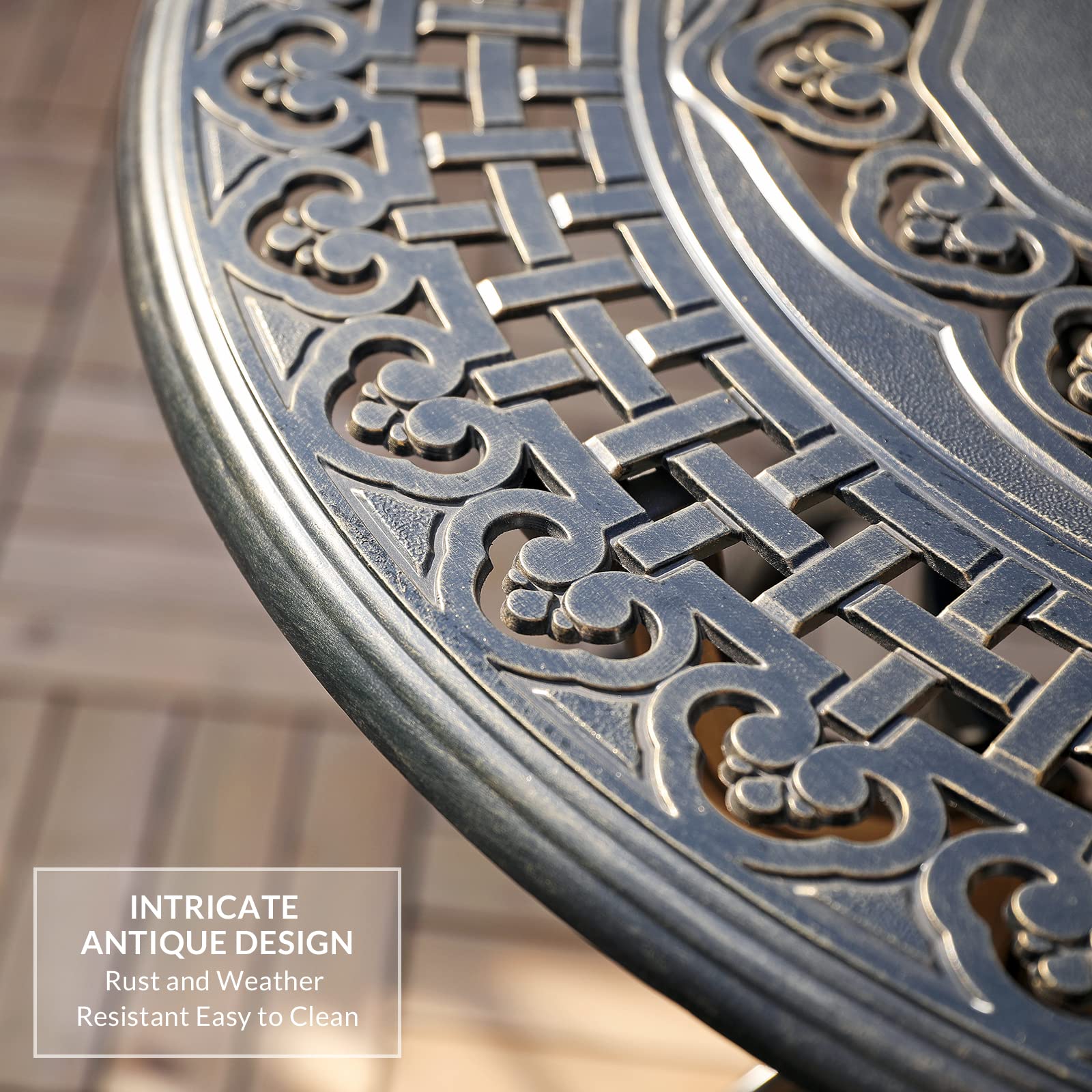 VIVIJASON 38.5 Inch Round Outdoor Patio Dining Table - Bronze Cast Aluminum Bistro Table with Umbrella Hole for Garden, Backyard, Poolside & Restaurant Use