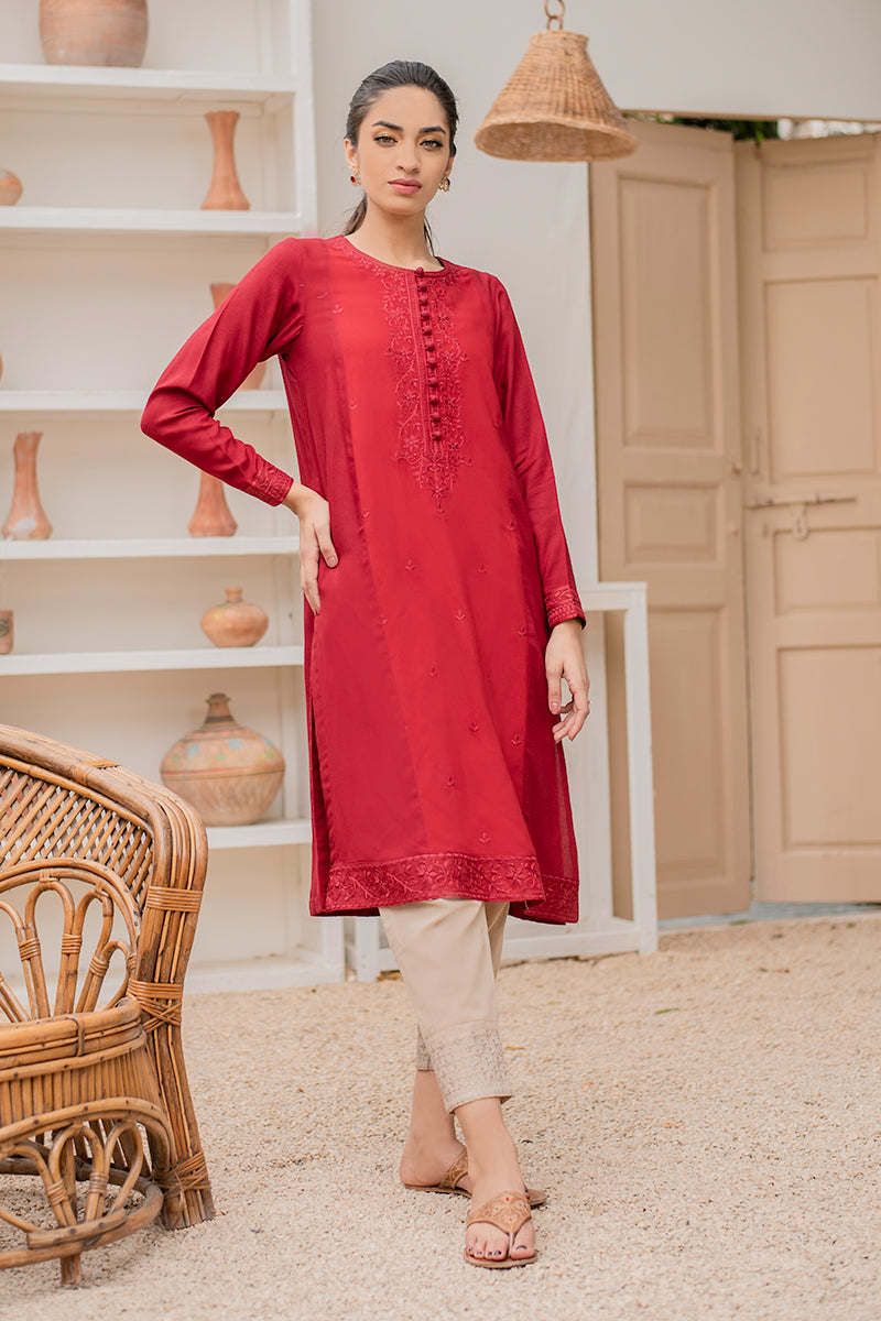 Cherry Scarlet Embroidered Shirt for Women - Elegant Floral Blouse for Casual & Party Wear - Perfect for Summer Outfits, Dates & Office Attire