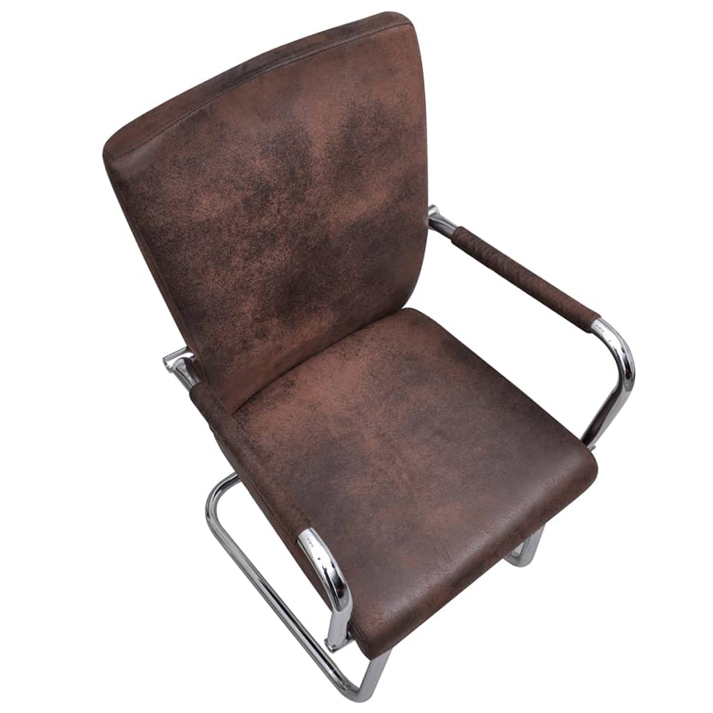 2 Pack Cantilever Dining Chairs with Armrests - Brown Faux Suede Leather Upholstered Modern Kitchen, Bedroom & Restaurant Seating - Perfect for Small Spaces, Breakfast Nooks & Contemporary Dining Areas
