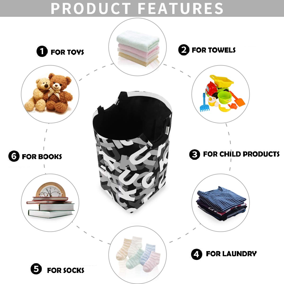 Funny Letter Pattern Large Laundry Bag - Collapsible Oxford Fabric Laundry Hamper with Handles, Foldable Portable Dirty Clothes Basket, Waterproof Washing Bin & Laundry Tote Bag for College Dorm, Travel, Camping & Home Organization