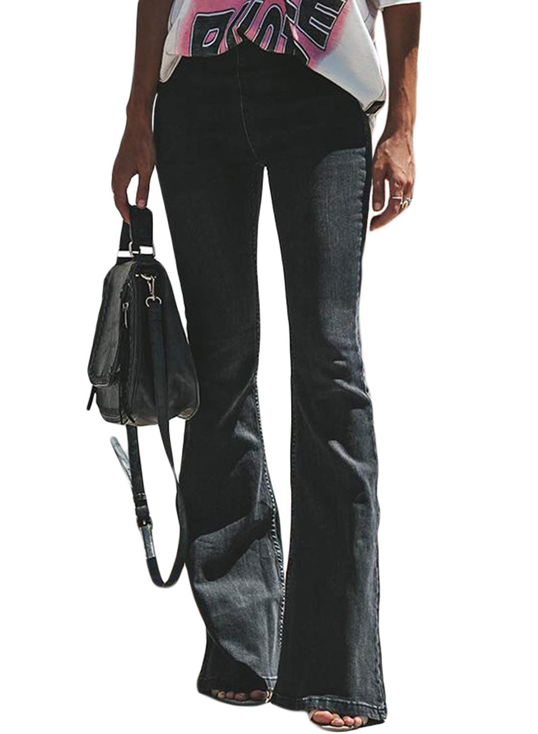 Sidefeel Women's Ripped Flare Jeans - Mid Rise Fitted Denim Pants (Size 8, Black) for Casual Wear & Street Style Outfits