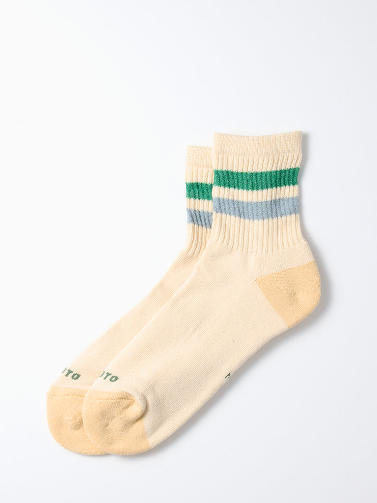 Rototo Retro Athletic Ankle Socks - Light Blue & Green Vintage Style Sports Socks for Men & Women - Perfect for Running, Gym Workouts & Casual Wear