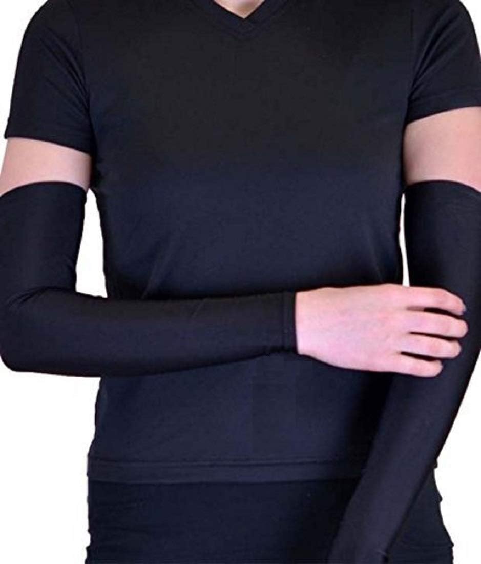 KMSRV UV Protection Arm Sleeves - Fingerless Sun Protection Gloves for Men & Women, Breathable Cotton Hand Socks (Black, 1 Pair) - Perfect for Driving, Golfing, Running & Outdoor Activities