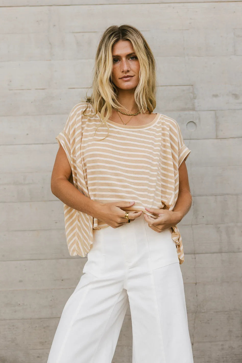 Oliver Women's Striped Knit Top in Taupe - Soft Casual Long Sleeve Shirt for Fall & Winter | Perfect for Office Wear, Date Night and Weekend Outfits