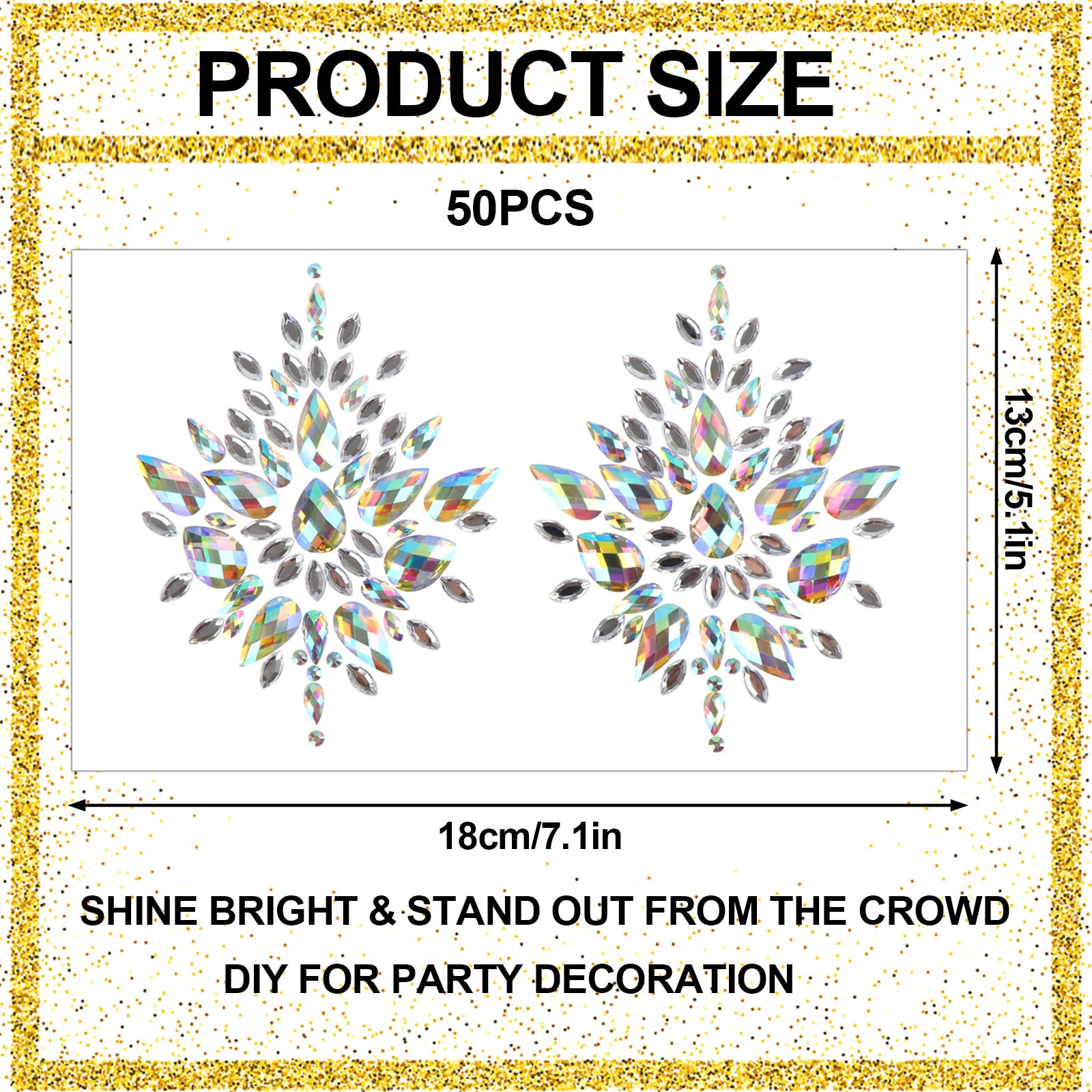 50 Sets Rhinestone Body Jewelry - Self-Adhesive Crystal Gems for Costume, Tattoos, Nipple & Bindi Decor - Perfect for Parties, Festivals & Body Art