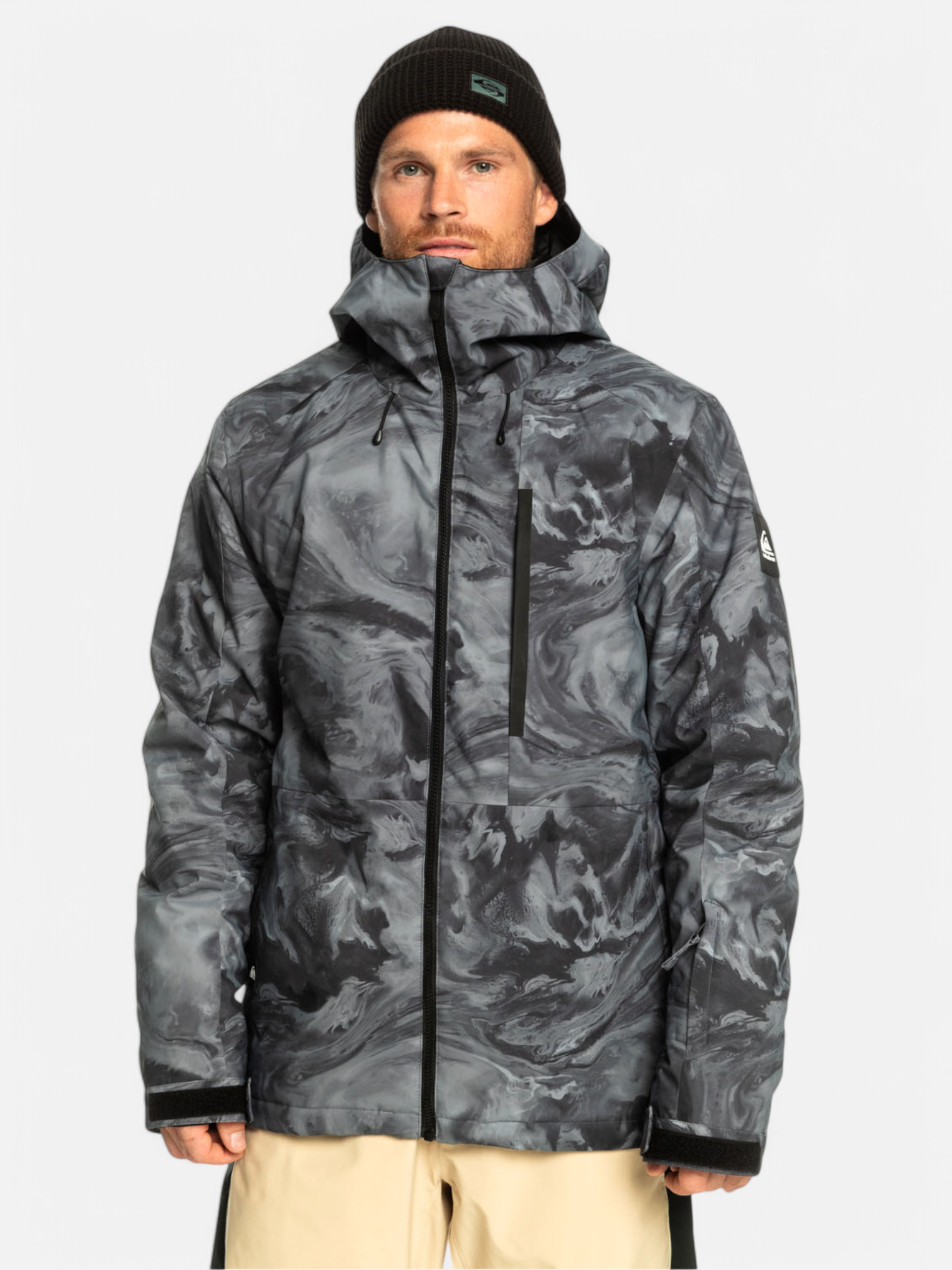 Quiksilver Snow Mission Printed Black Snow Jacket for Men & Women - Waterproof Winter Coat for Skiing, Snowboarding & Outdoor Adventures