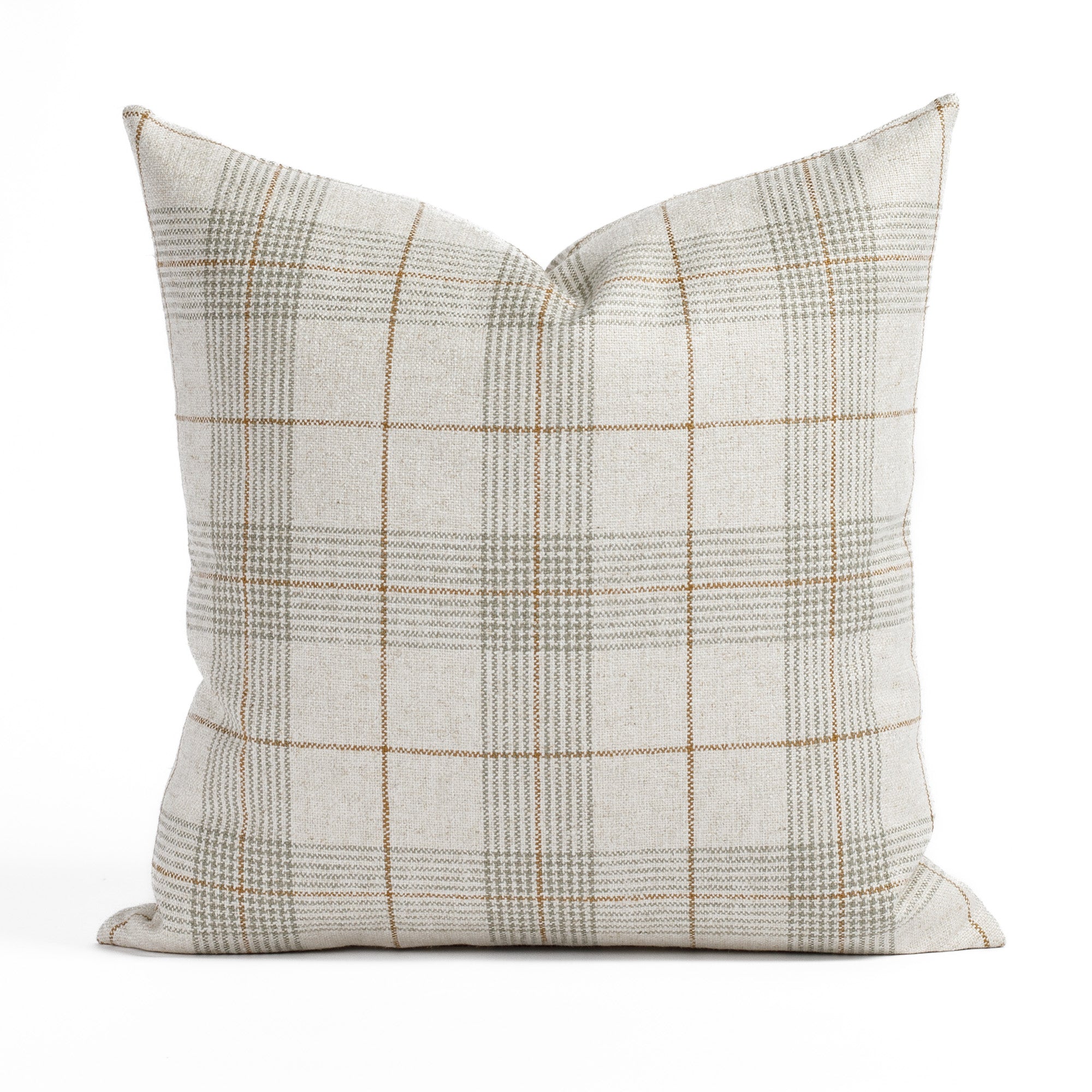 Cabot Plaid 20x20 Decorative Throw Pillow Cover - Sage Green Square Cushion for Sofa, Bed, Living Room & Home Decor