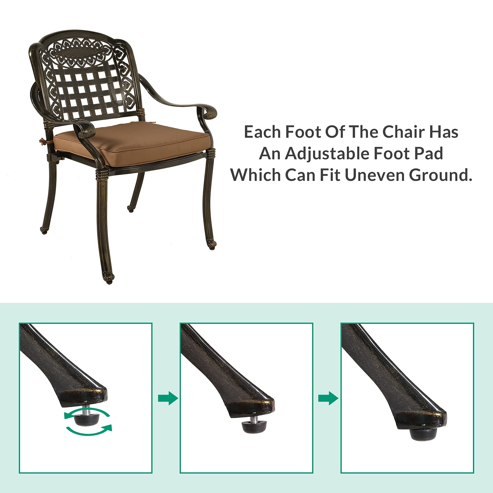 VIVIJASON 2-Piece Outdoor Cast Aluminum Patio Dining Chairs with Cushions - Weather-Resistant Garden, Poolside, Backyard Furniture Set - Antique Bronze Finish for Relaxing Outdoors