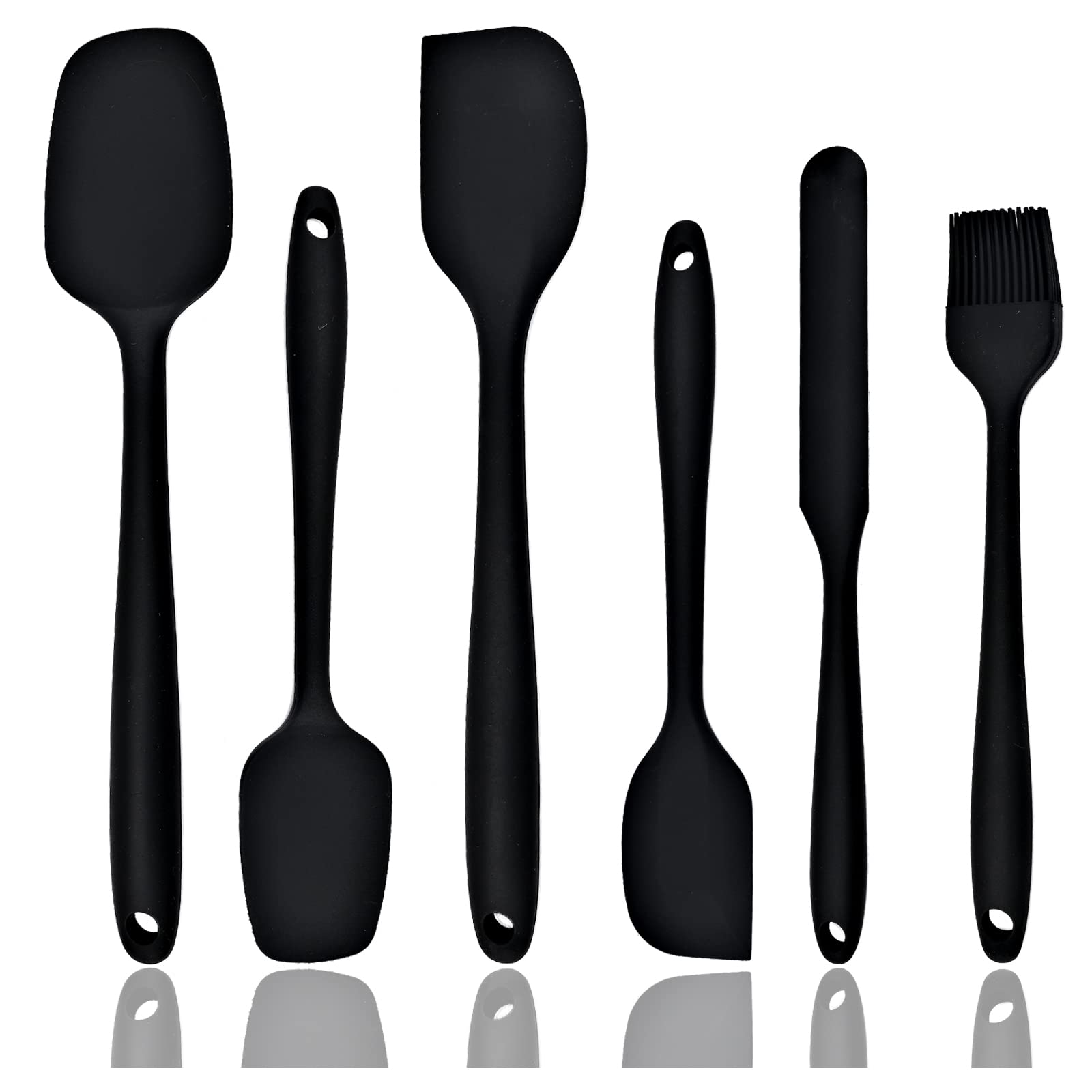 6-Piece Black Silicone Rubber Spatula Set - One-Piece Design Kitchen Utensils for Baking, Cooking & Mixing - Heat Resistant, Non-Stick, Dishwasher Safe - Perfect for Cake Decorating, Cookie Dough & Sauce Stirring