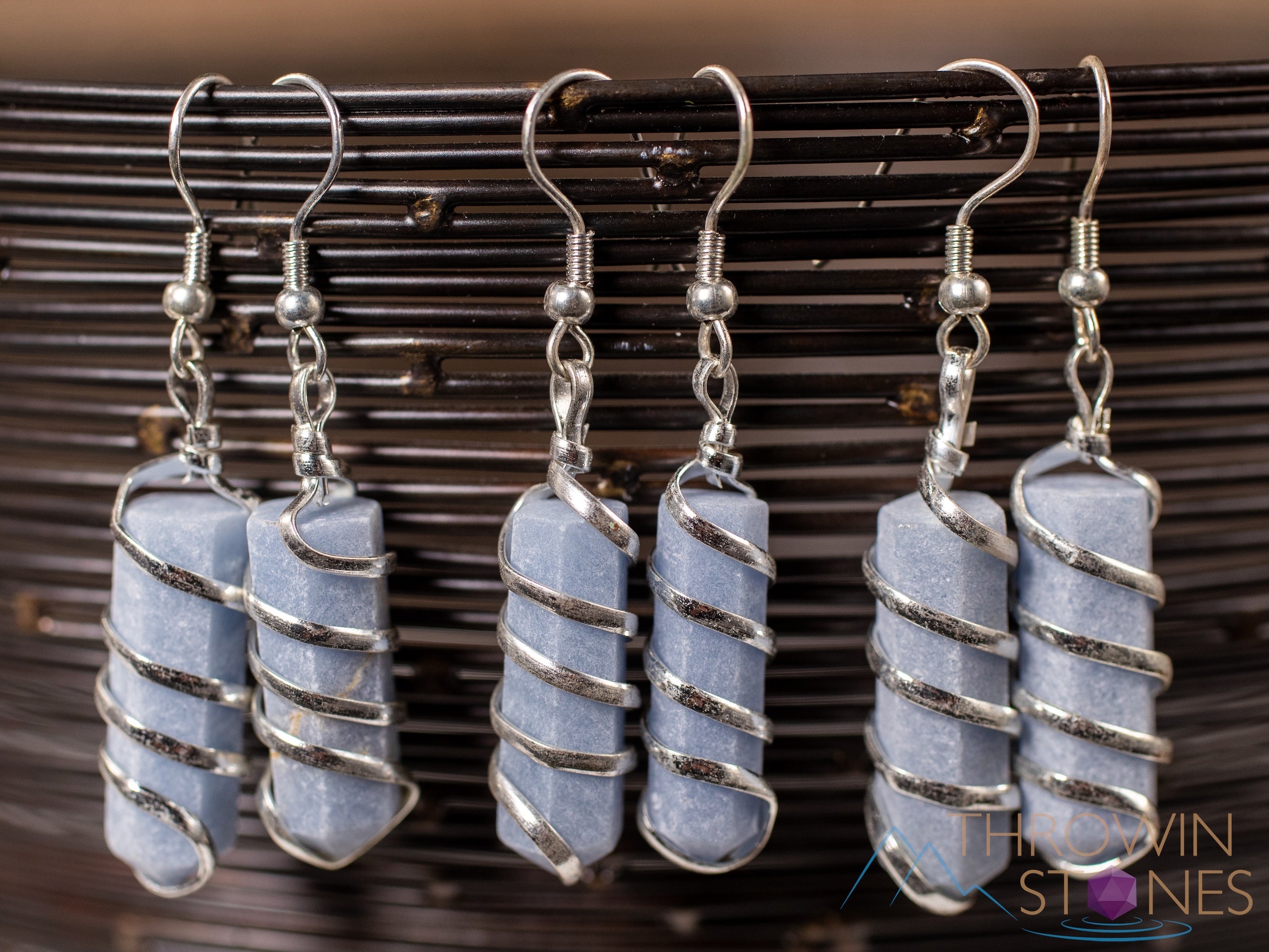 ANGELITE Crystal Earrings - Handmade Wire Wrapped Jewelry with Natural Crystal Points | Elegant Dangle Earrings for Women (E1392) | Perfect for Spiritual Healing, Meditation & Boho Fashion
