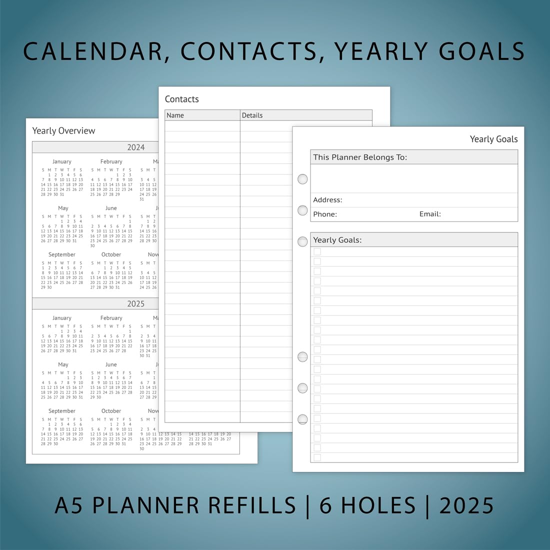 Newestor 2025 A5 Planner Inserts – Filofax A5 Compatible Weekly & Monthly Appointment Book Pages with Tabs, 6-Hole Punch – Perfect for Office, School, and Personal Organization
