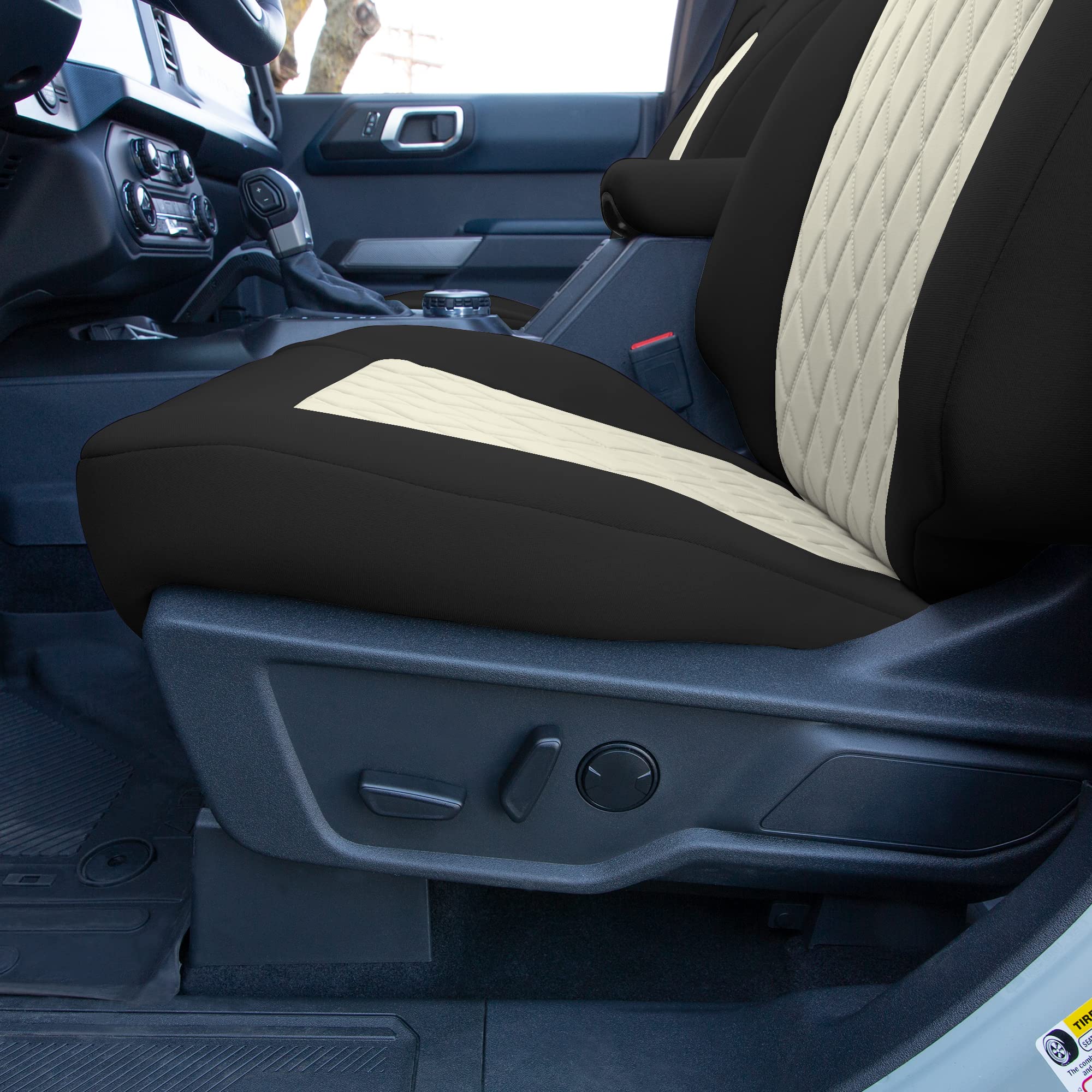 Custom Fit Neoprene Seat Covers for Ford Bronco (2021-2022) - Water Resistant Neosupreme Full Set in Beige | Perfect for Off-Road Adventures & Daily Commutes