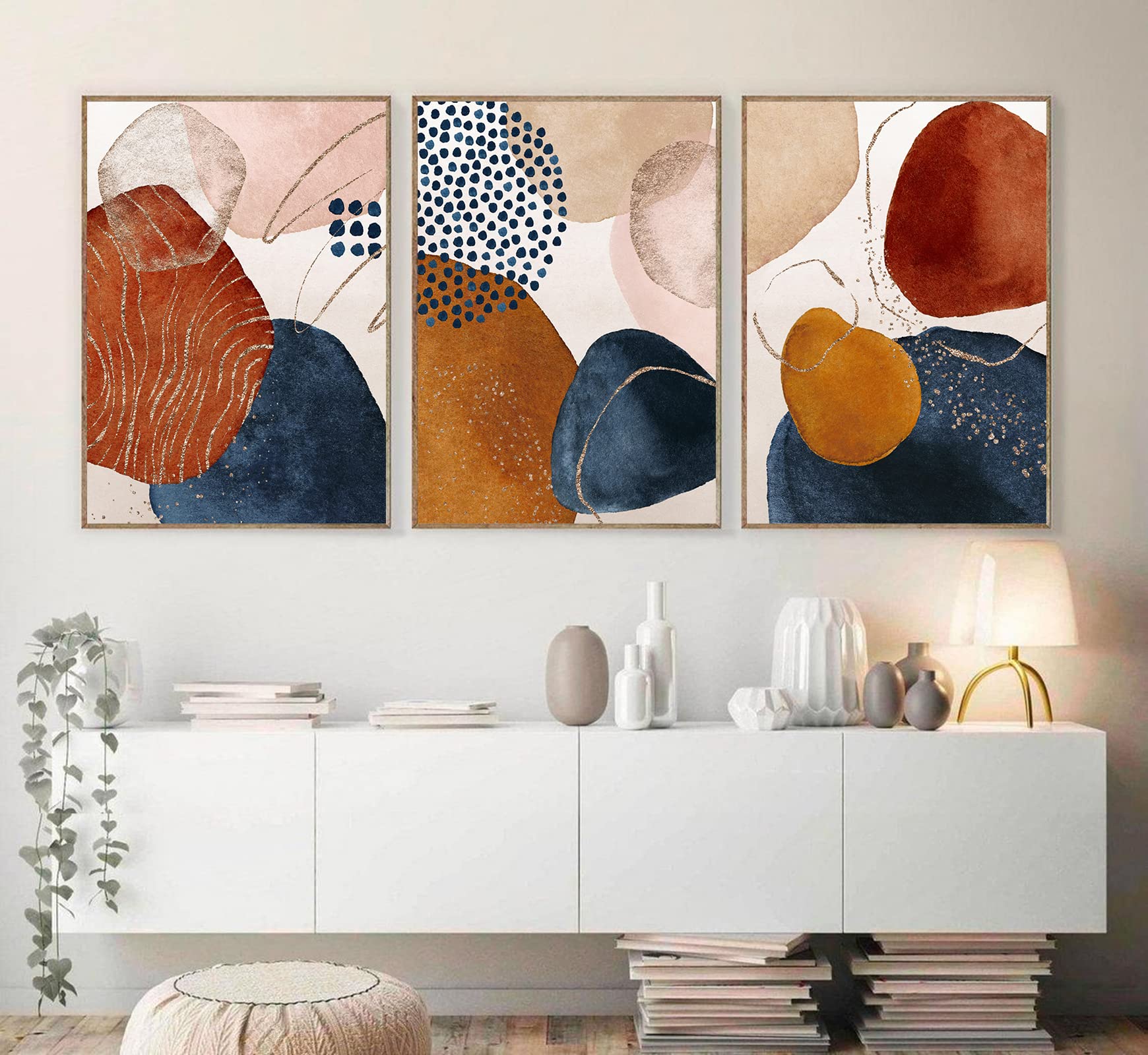 FEOFTIE Terracotta Wall Art - Set of 3 Abstract Orange Canvas Prints (16x24 Inch) for Living Room & Bedroom Decor | Modern Burnt Orange Wall Decor | Perfect for Boho, Farmhouse & Contemporary Home Styling