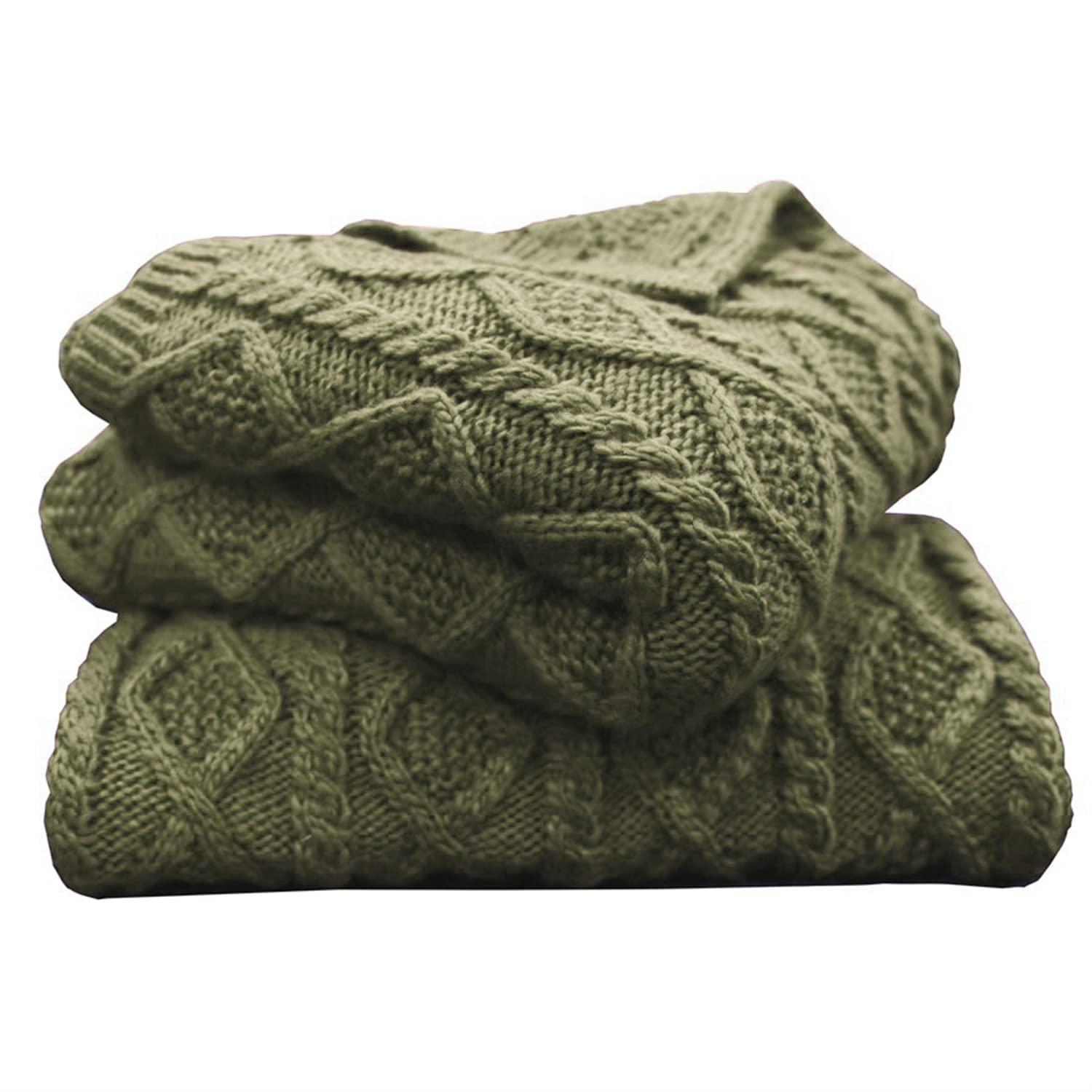 Premium Sage Green Cable Knit Throw Blanket 50x60 Inch - Soft Wool Blend Chunky Knit Blanket with Diamond Pattern for Winter Warmth | Perfect for Couch, Bed, Sofa & Home Decor | Cozy Fall & Winter Essential