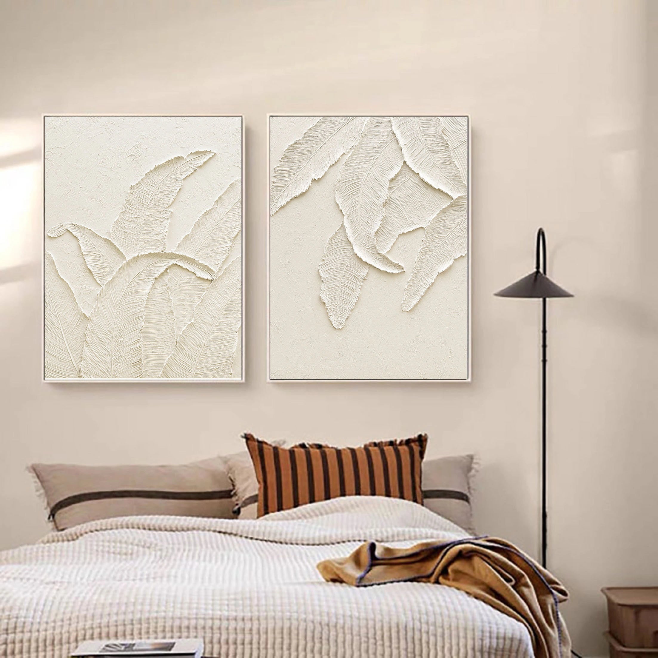 Minimalist Textured Plaster Art Paintings - Set of 2 Modern Wall Decor for Living Room & Bedroom | #MM059