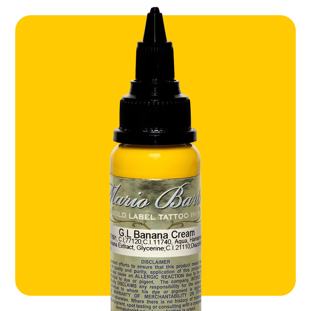 Banana Cream Mario Barth Gold Label Tattoo Ink by Intenze - 1oz Bottle for Professional Tattoo Artists & Body Art Enthusiasts - Perfect for Color Blending & Vibrant Tattoo Designs