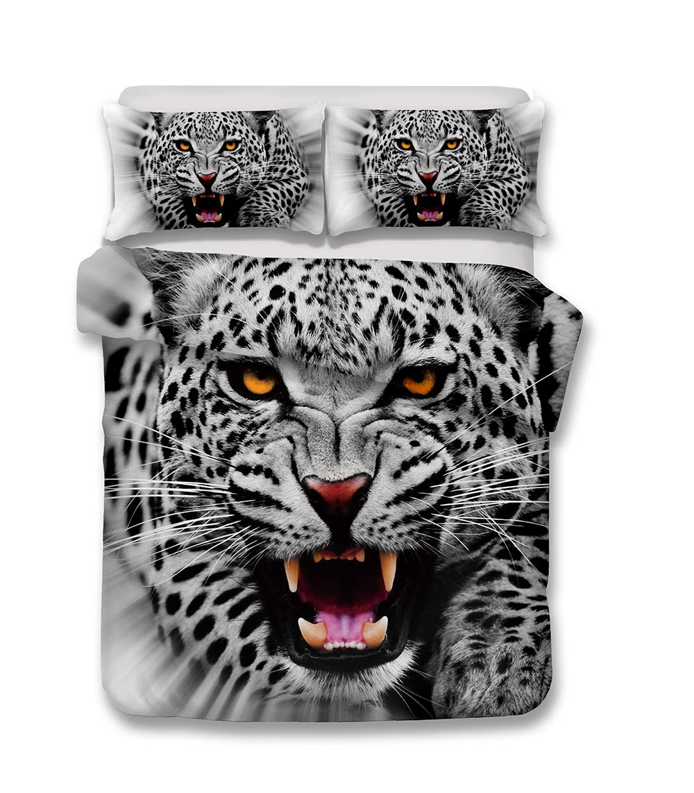 3D Snow Leopard Print Kids Bedding Set - Duvet Cover & Pillowcases for Twin/Queen Size | Soft Children's Bedclothes & Home Textiles | Perfect for Jungle Themed Bedrooms & Cozy Sleep