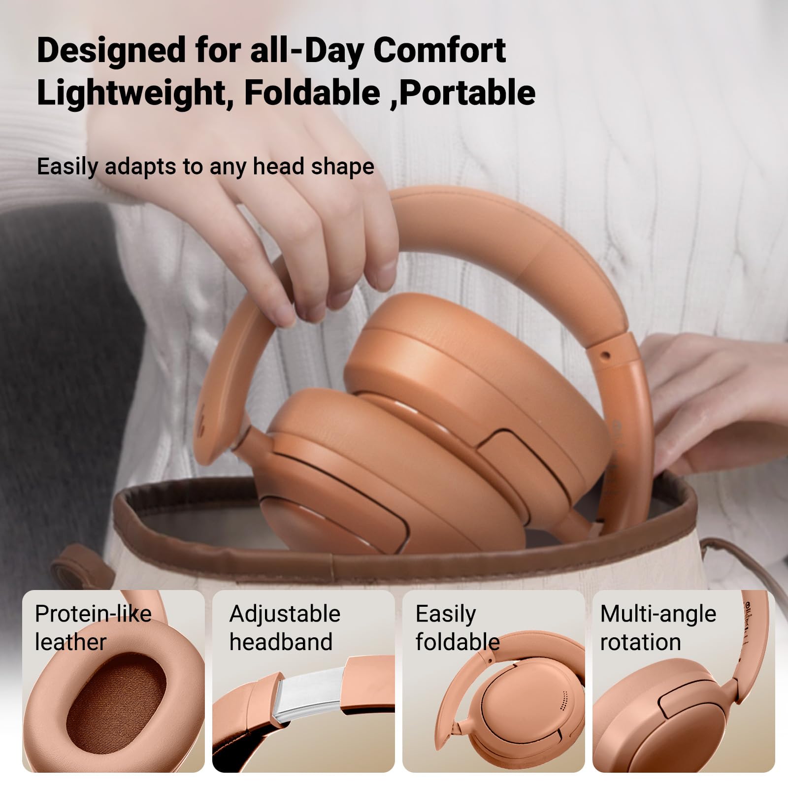 Edifier V80 Hybrid Active Noise Cancelling Wireless Headphones - True Wireless Over Ear Bluetooth Headset with 45H Playtime, Hi-Res Audio, Fast Charging & Multipoint Connection - Perfect for Travel, Home & Office (Brown)