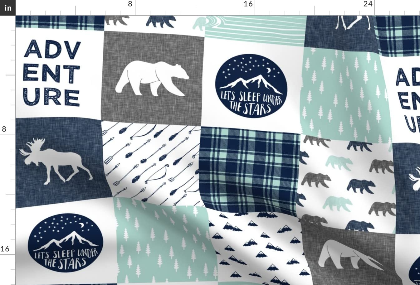 Happy Camper Adventure Blue Navy Moose Printed Minky Fabric by The Yard - Soft Plush Quilting Material for Baby Blankets, Quilt Backing & Sewing Projects - Perfect for Nursery Decor, DIY Crafts & Cozy Home Textiles