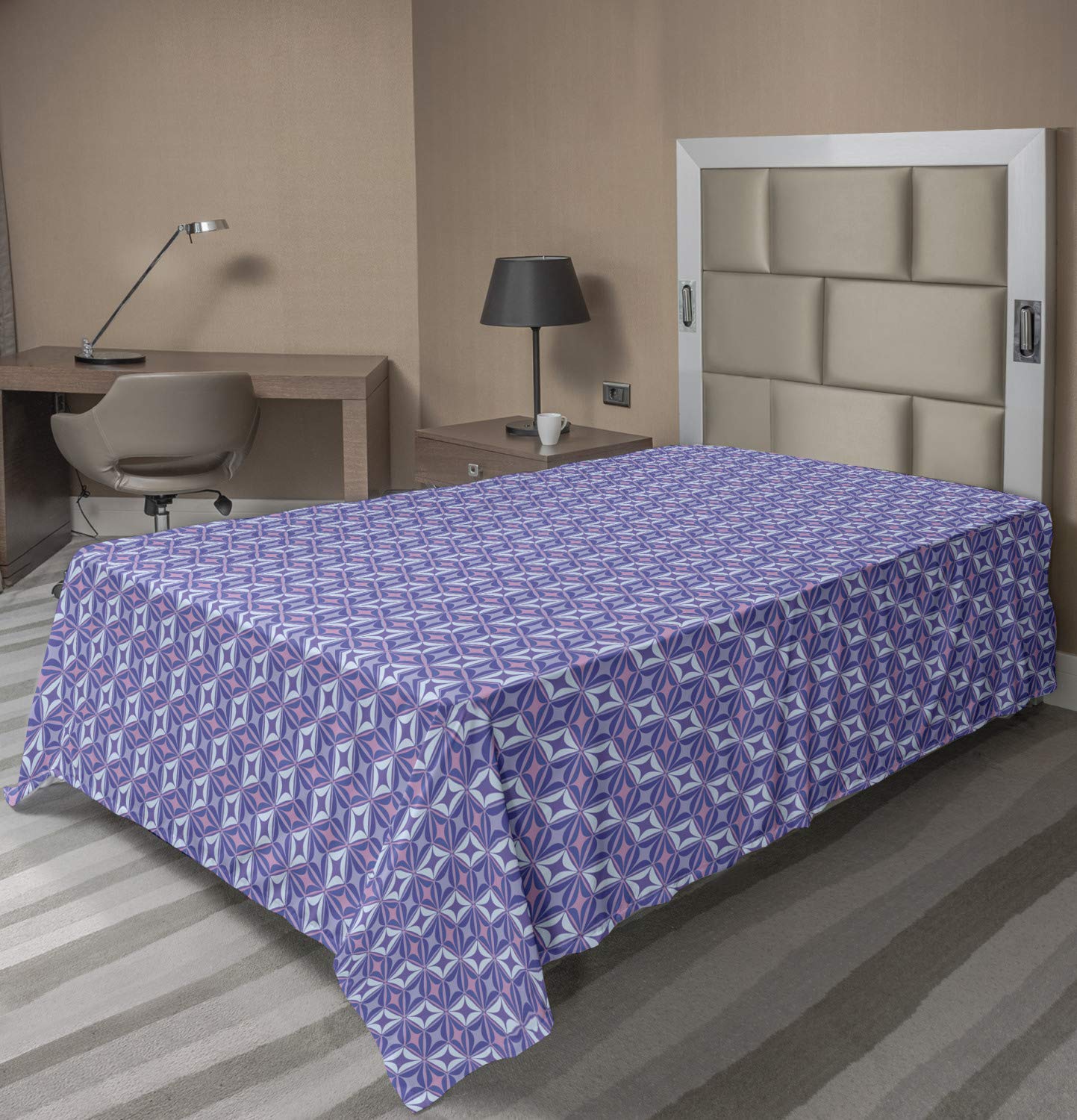 Ambesonne Abstract Twin Flat Sheet - Soft & Comfortable Rhythmic Trippy Motifs in Vibrant Lavender Blue - Decorative Bedding for Bedroom, Dorm, Guest Room