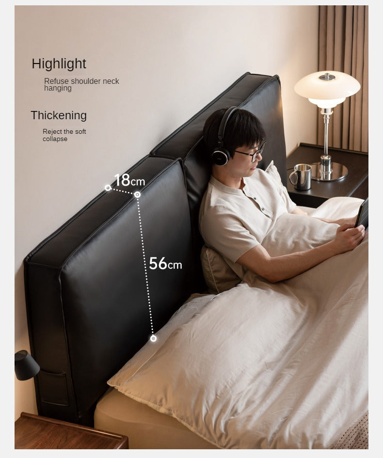 Solid Black Walnut Wood Leather Upholstered Suspended Bed with LED Lighting - Perfect for Modern Bedroom, Guest Room, and Luxury Home Decor