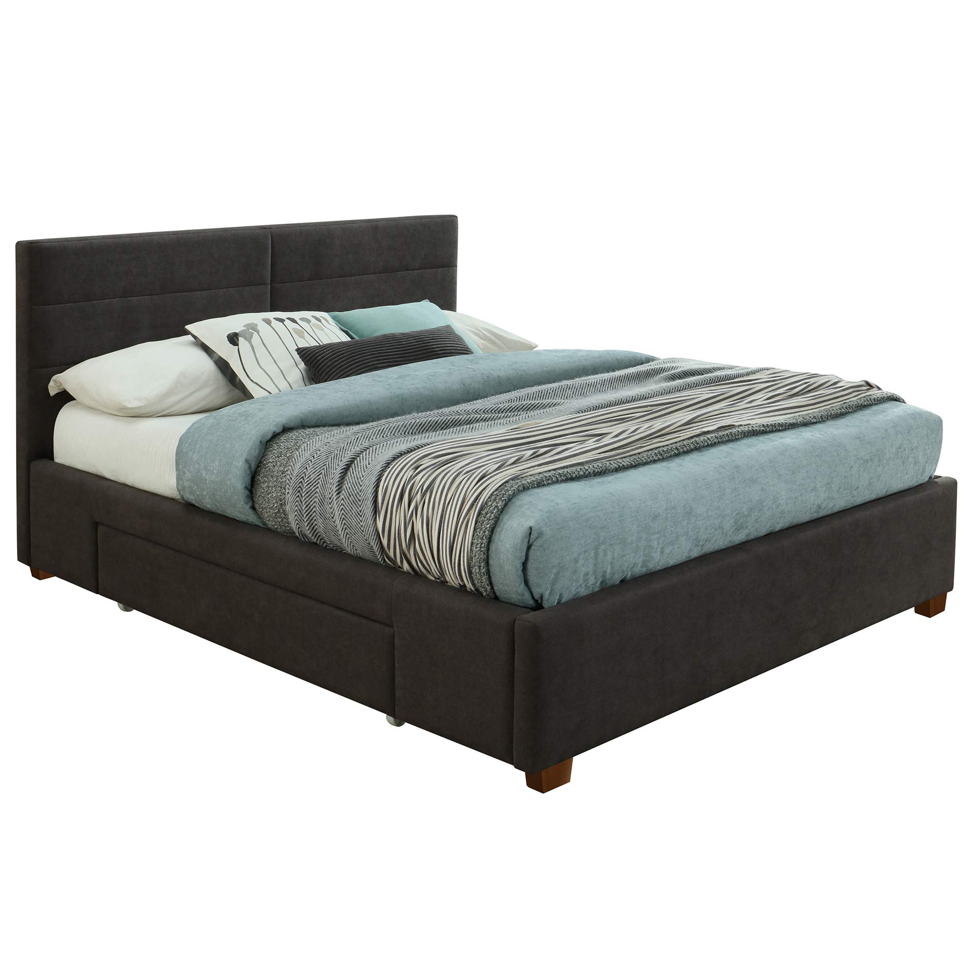 Upholstered Queen Size Platform Storage Bed with Headboard - Charcoal Gray Fabric for Modern Bedroom & Guest Room