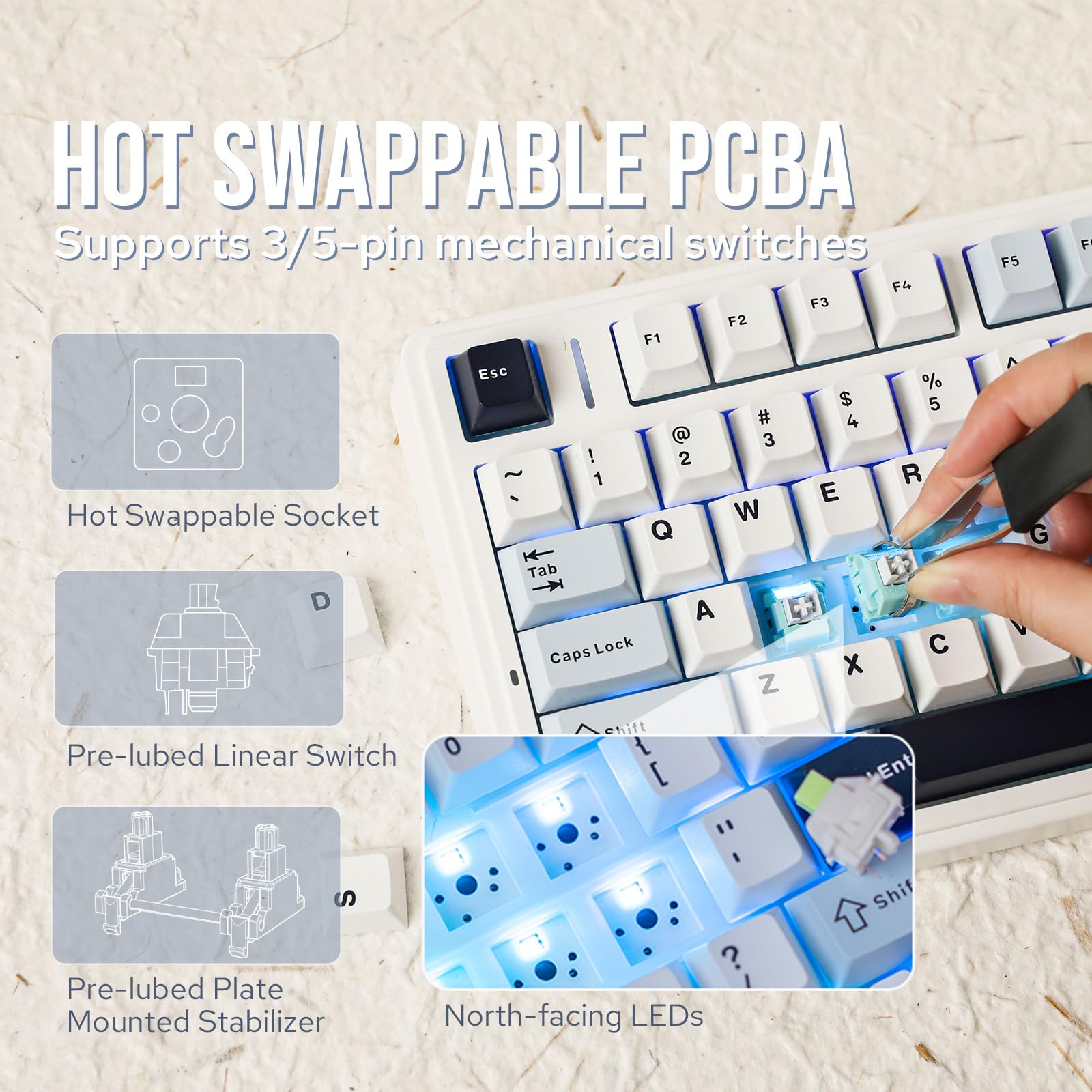 EPOMAKER x Aula F75 Gasket Mechanical Keyboard - 75% Wireless Hot-Swappable Gaming Keyboard with 5-Layer Padding & Knob, Bluetooth/2.4GHz/USB-C, RGB Backlit (Light Blue, LEOBOG Reaper Switch) - Perfect for Gaming, Typing & Office Work