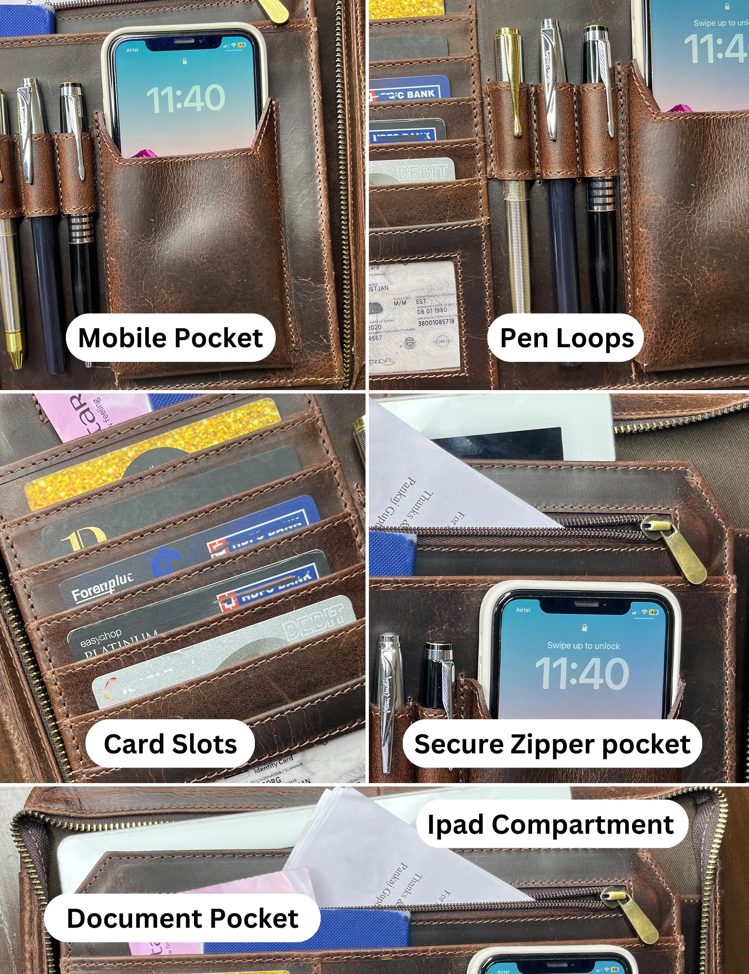 Premium Kingsman Business Leather Portfolio - Dark Brown Professional Document Holder for Meetings, Presentations & Office Use