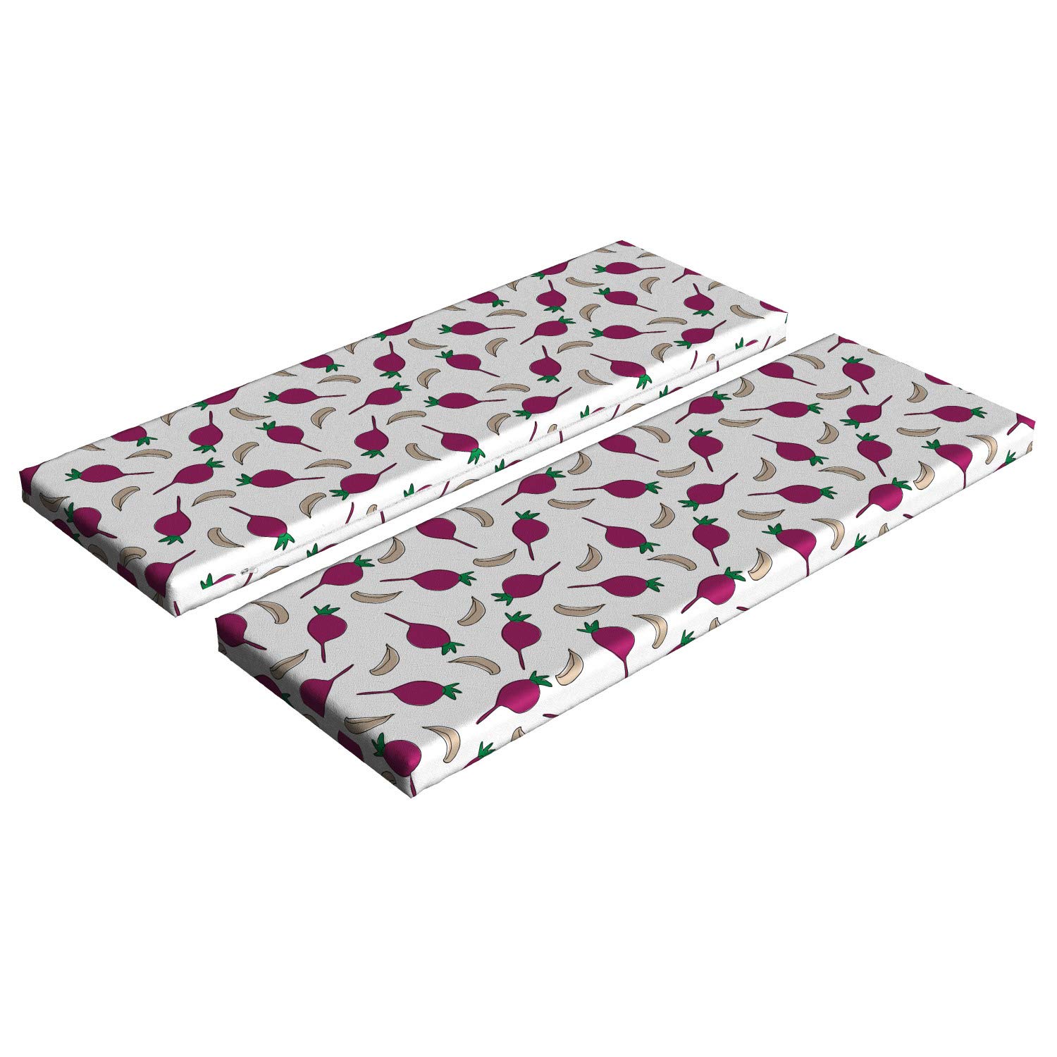 Ambesonne 2-Piece Vegetables Bench Cushion Set - Cartoon Garlic & Beet Design, 45