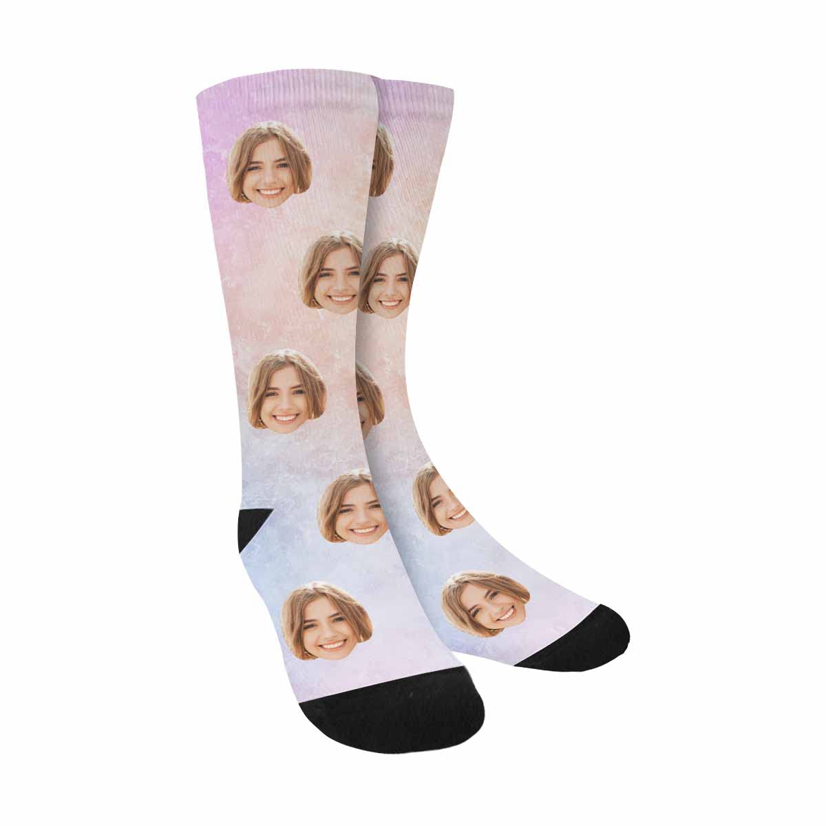 Custom Photo Socks with Rainbow Design - Personalized Christmas Gift Socks for Women & Men - Add Your Face to Fun Novelty Socks for Holidays, Parties & Everyday Wear