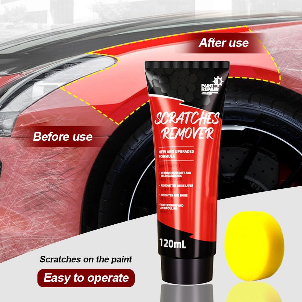 2024 Upgrade Car Scratch Repair Wax Kit - Scratch Remover Paste & Polishing Wax with Sponge for Cars, Trucks, SUVs | Perfect for Minor Scratches, Swirl Marks & Paint Imperfections on Various Surfaces | Easy DIY Car Accessories for Quick Scratch Repair at Home or On-the-Go