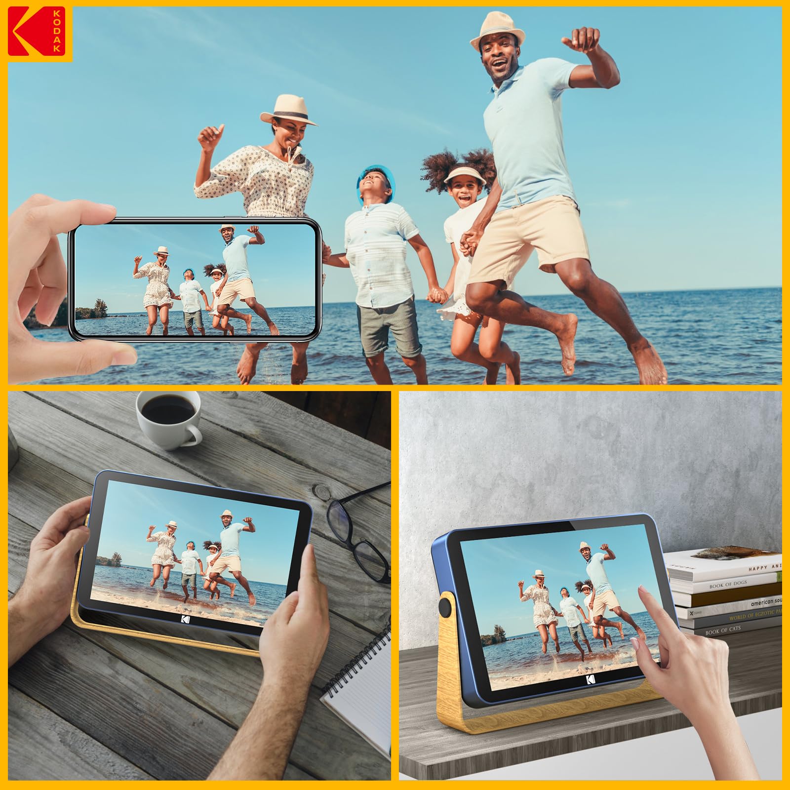 KODAK 10.1 Inch WiFi Digital Photo Frame with 4000mAh Battery | 1920x1200 HD IPS Touch Screen | 16GB Built-in Memory | Auto-Rotate | KODAK App Compatible | Perfect Gift for Family & Friends | Blue - Ideal for Home Decor, Office Display, and Sharing Memories Digitally